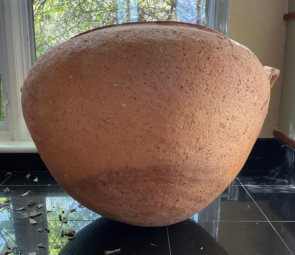 Large Antique Terracotta Vessel With Spout & Handles - 5