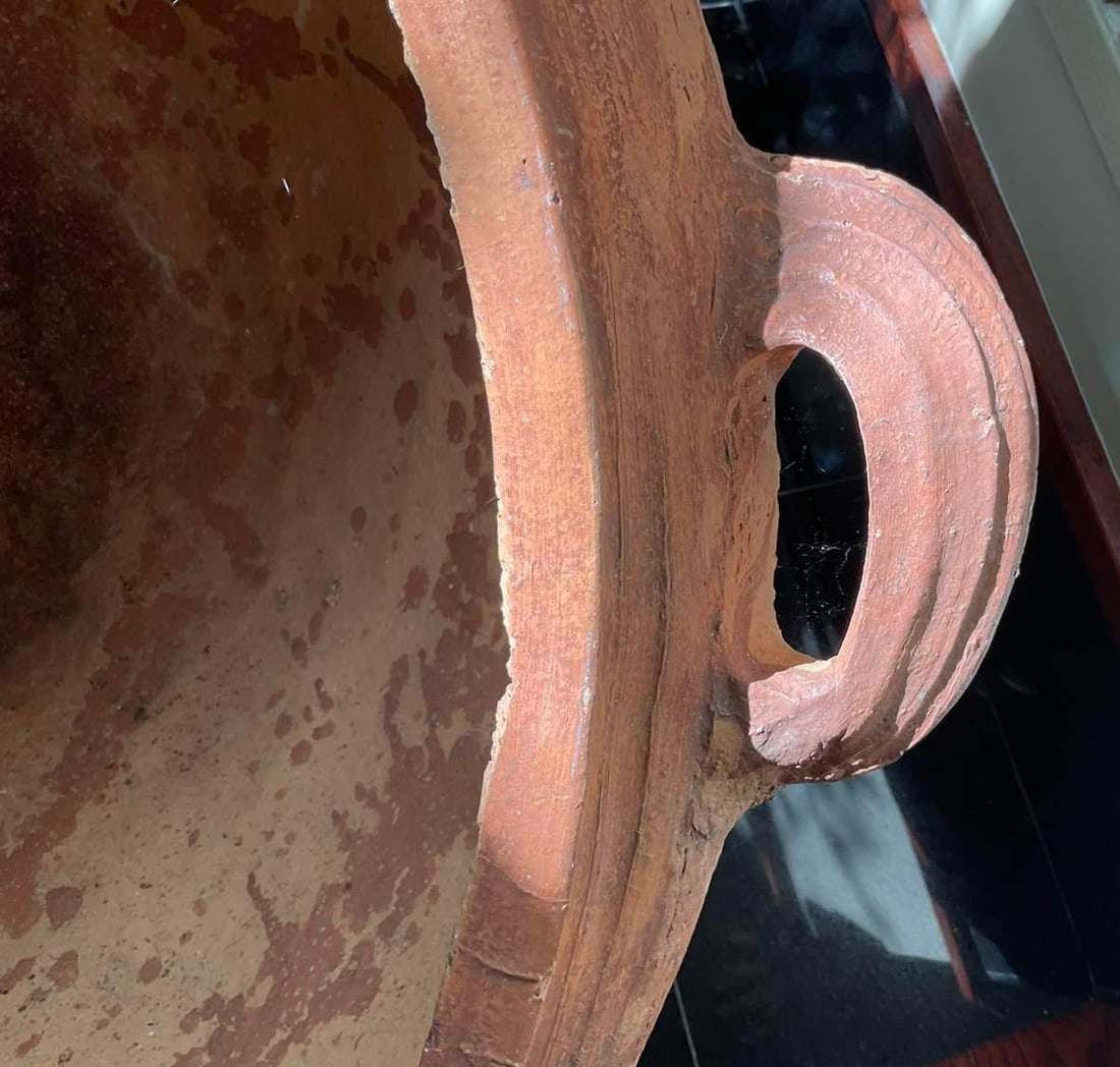 Large Antique Terracotta Vessel With Spout & Handles - 9