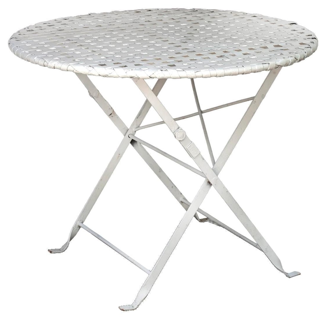 Antique Folding Garden Table W/Iron Lattice Top - 3