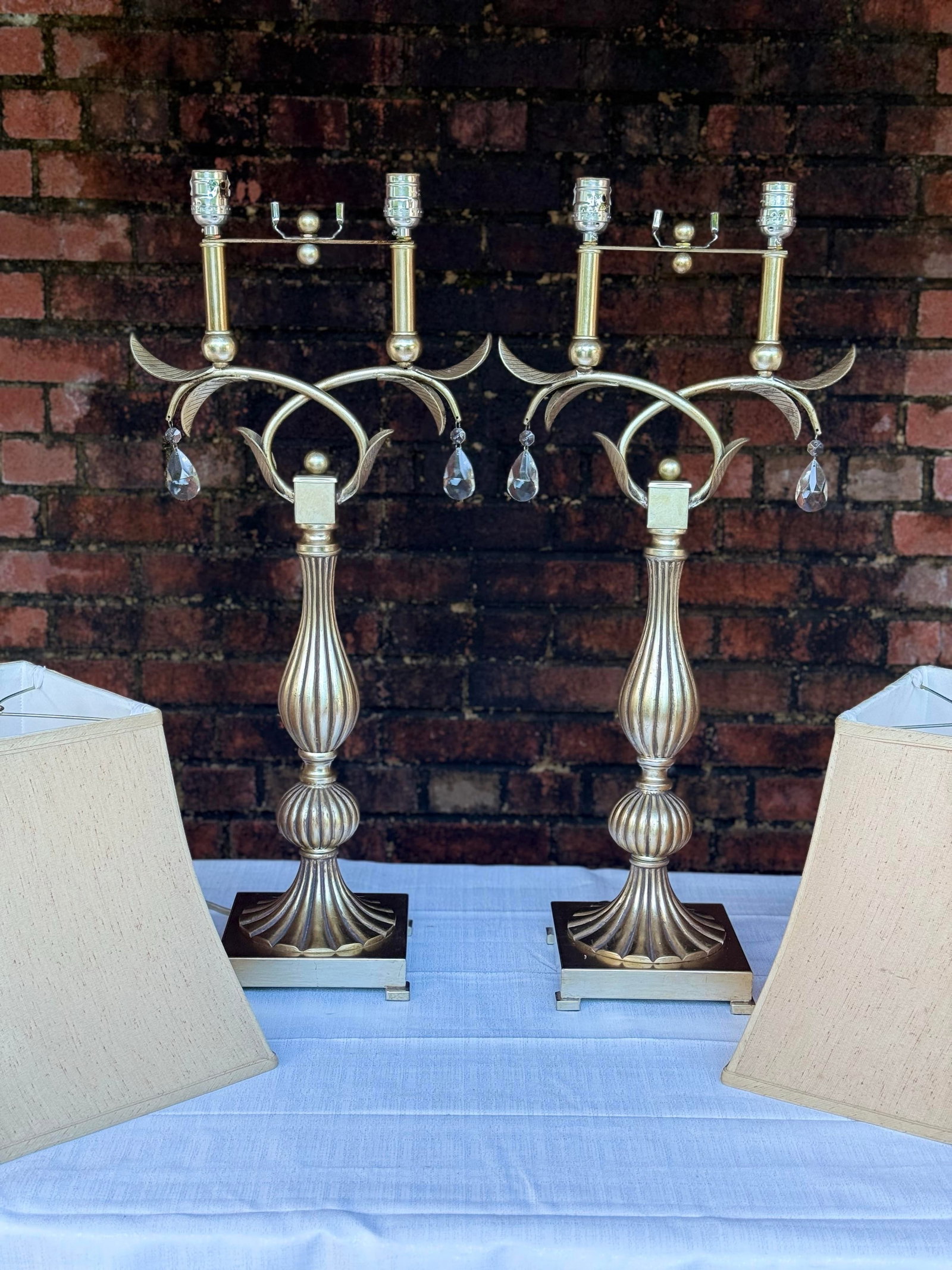 Vintage Palm Beach Regency Hand Gilt Table Lamps by Uttermost - A Pair - 3