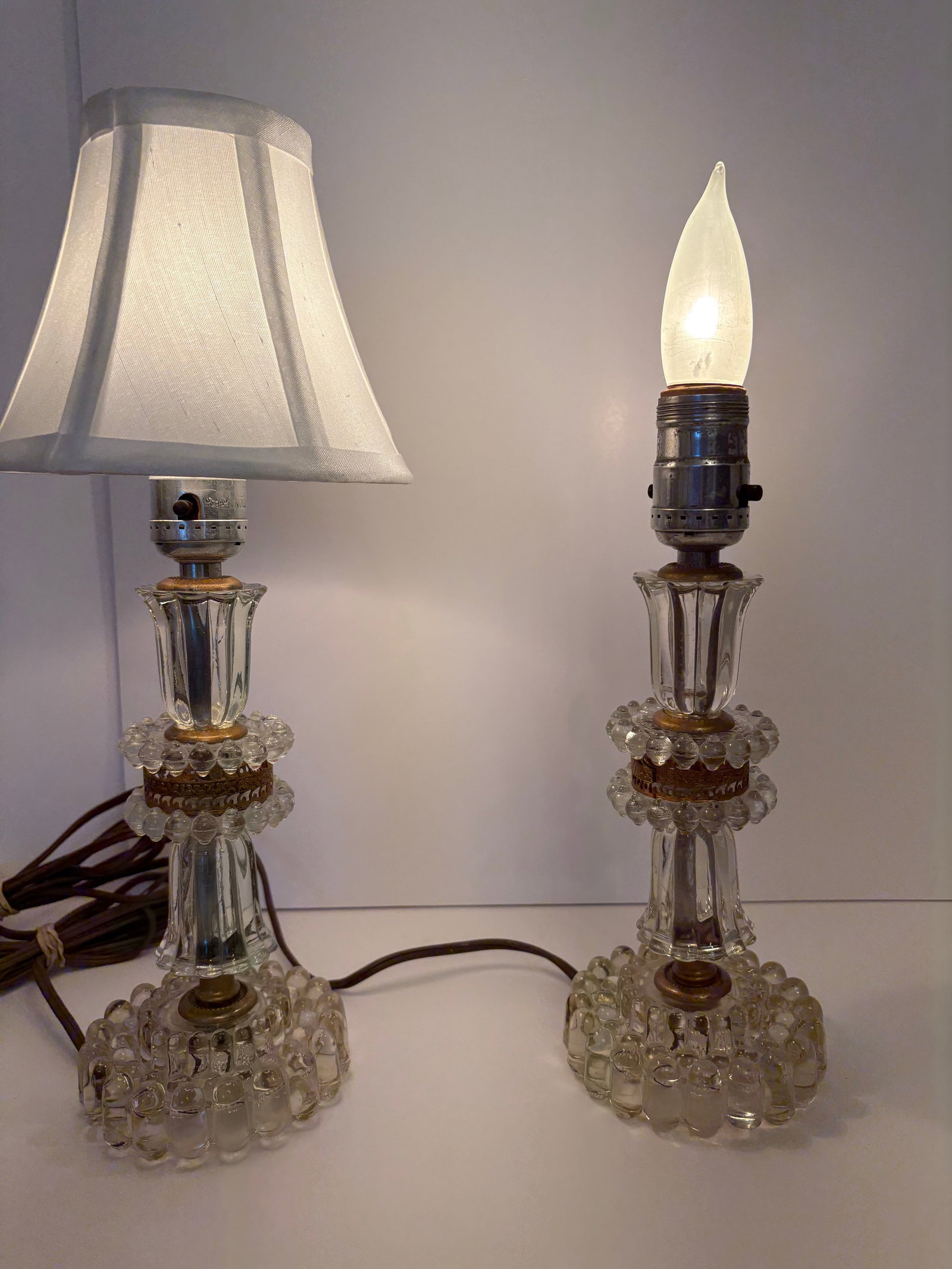 Vintage 1930's Crystal Round Boudoir Lamps - a Pair - 3