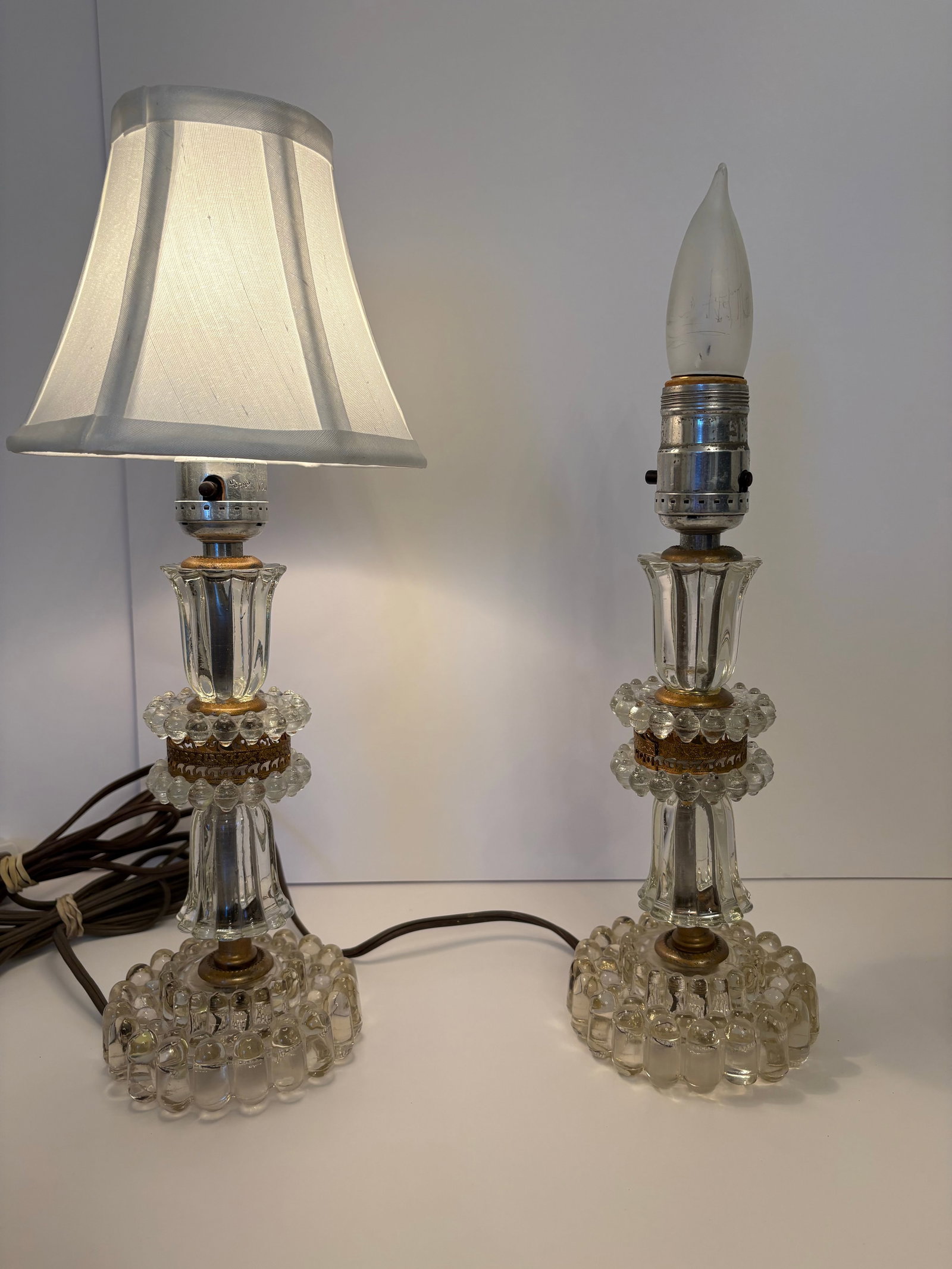 Vintage 1930's Crystal Round Boudoir Lamps - a Pair - 4