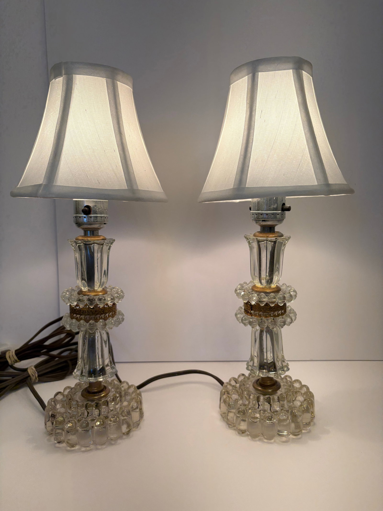 Vintage 1930's Crystal Round Boudoir Lamps - a Pair - 9