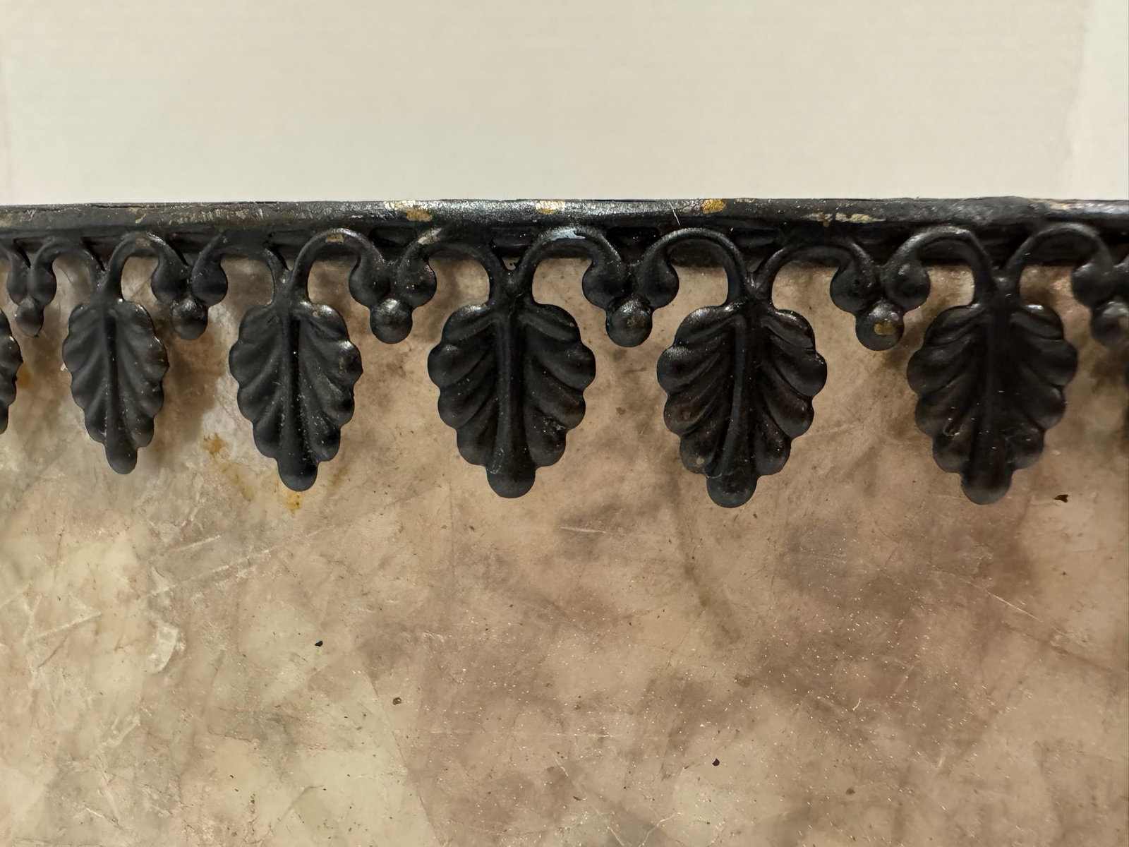 Vintage Mica Parchment Lamp Shade Black Filigree Leaf Trim - 3