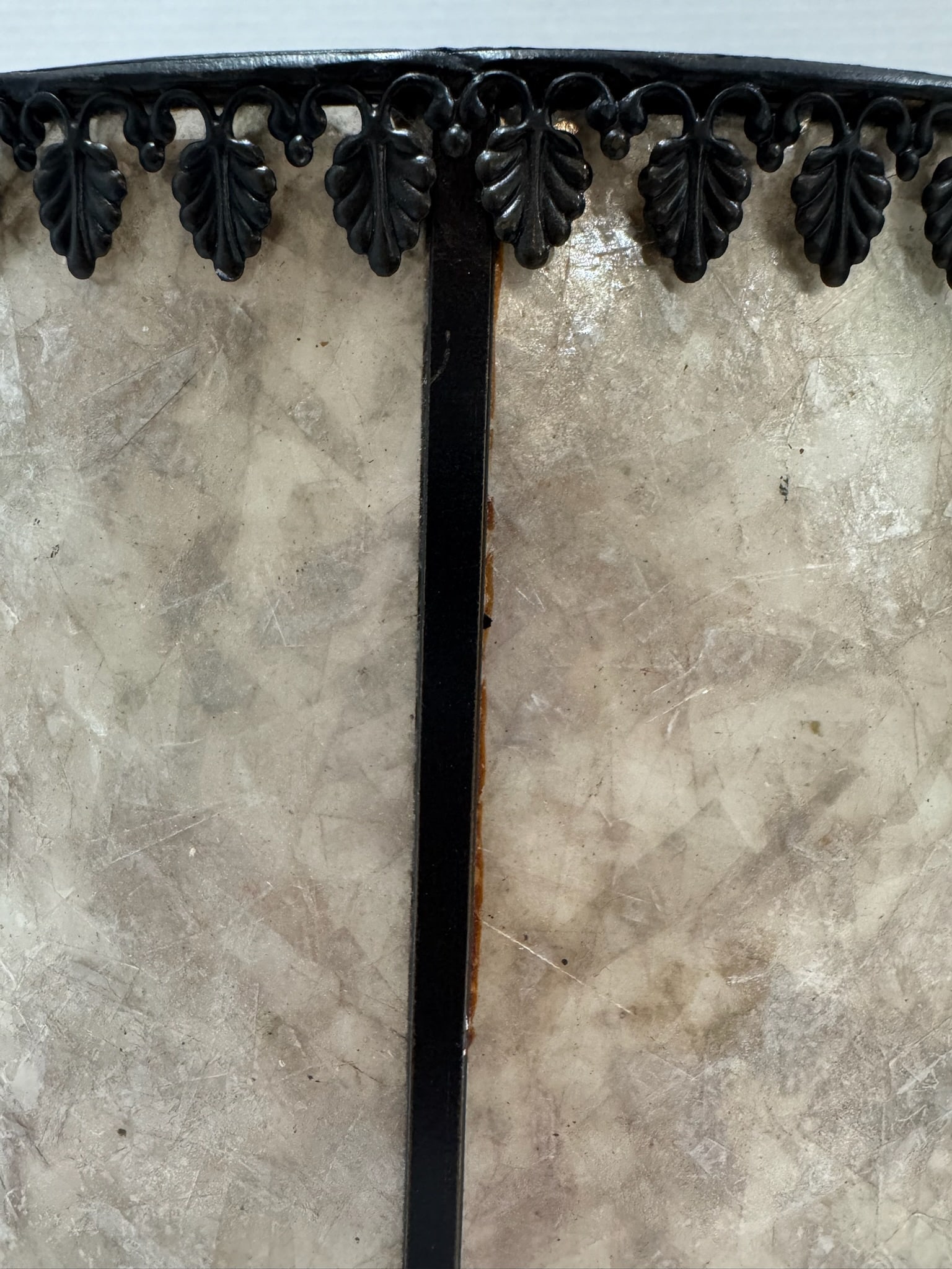 Vintage Mica Parchment Lamp Shade Black Filigree Leaf Trim - 4