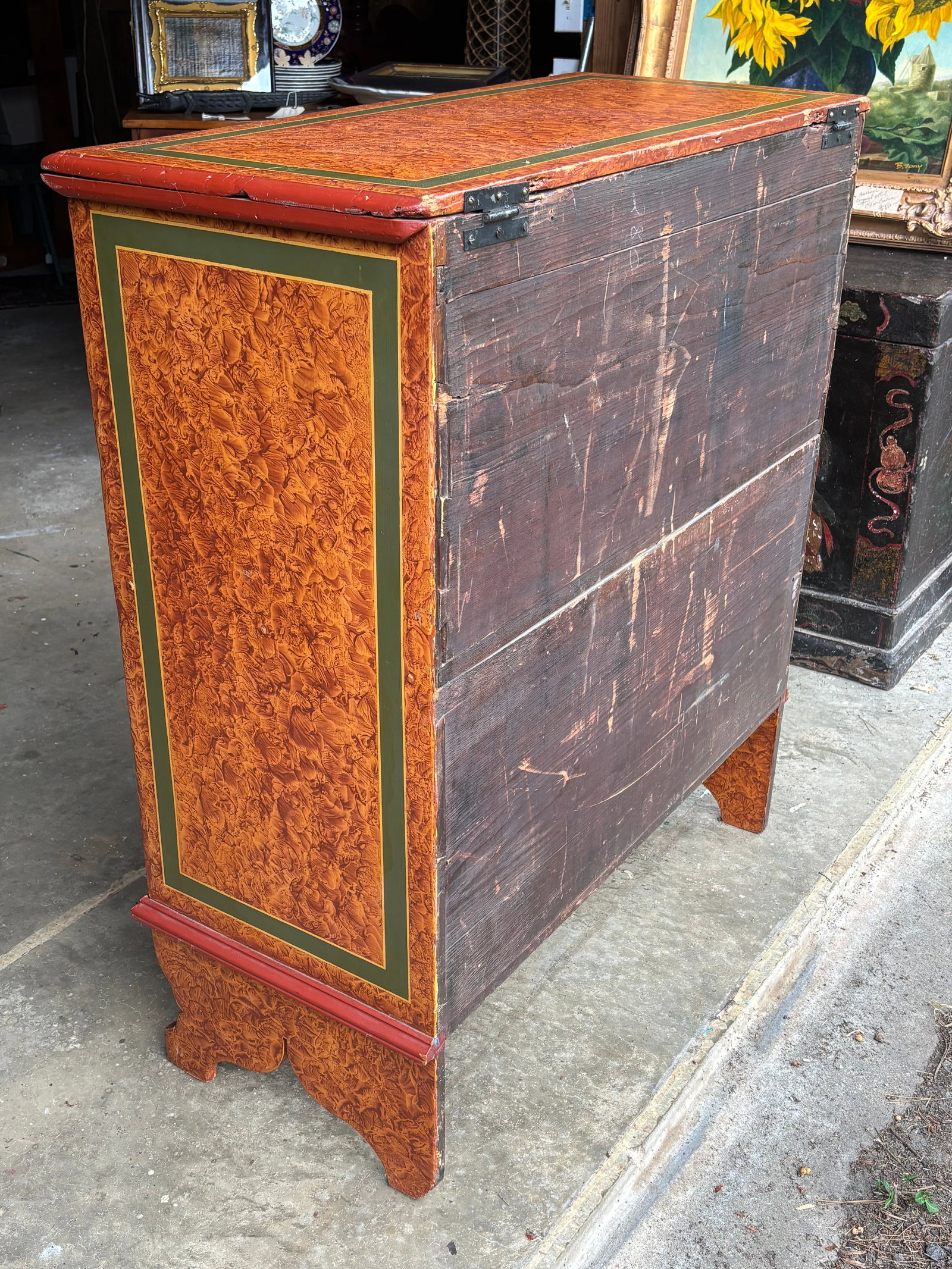 19th C. American Artisan Painted Mule Chest of Drawers - 13