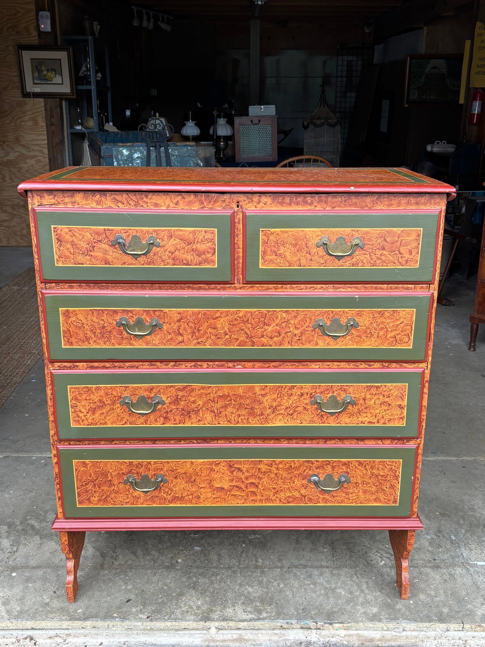 19th C. American Artisan Painted Mule Chest of Drawers - 2