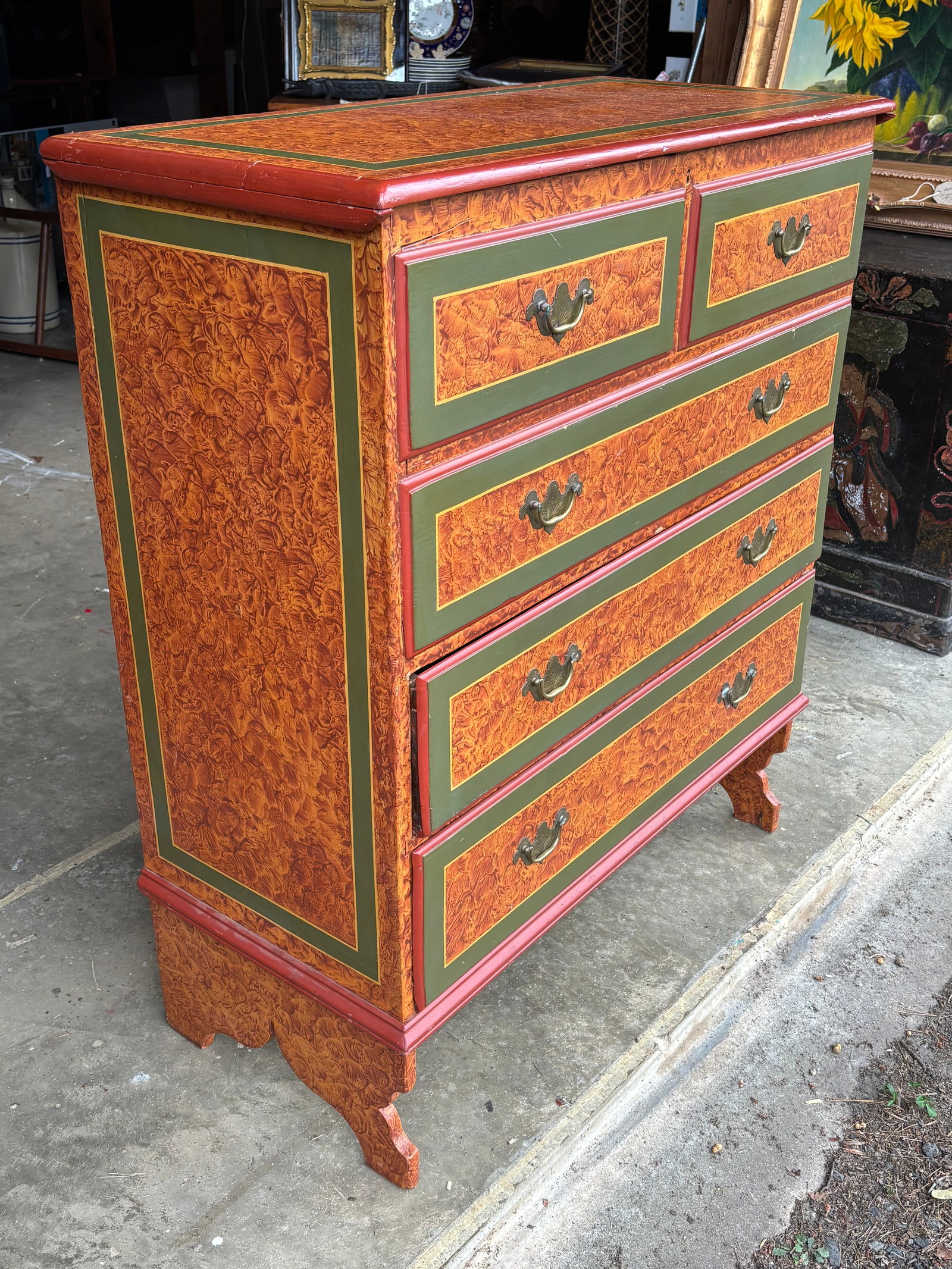19th C. American Artisan Painted Mule Chest of Drawers - 3