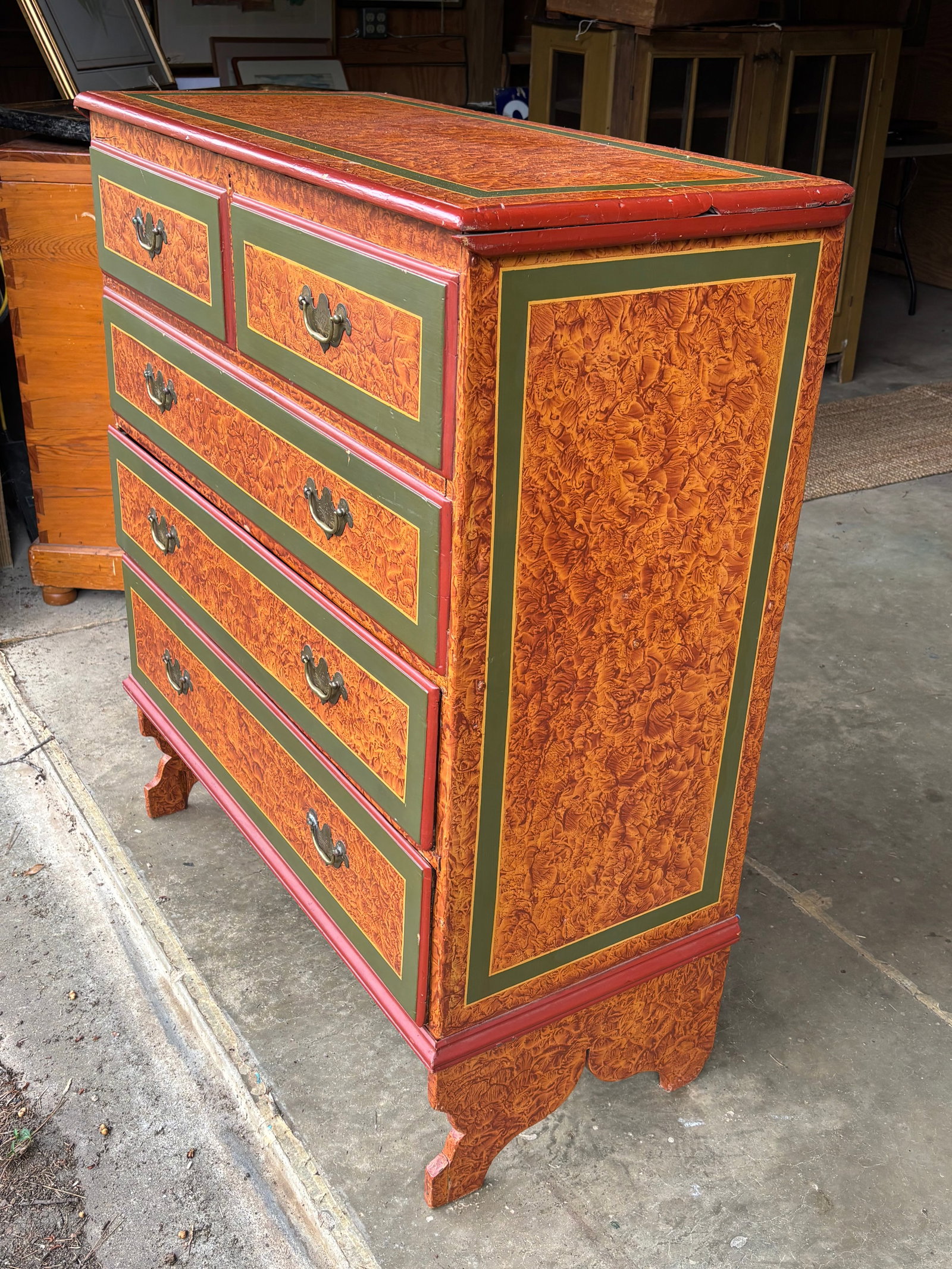 19th C. American Artisan Painted Mule Chest of Drawers - 4