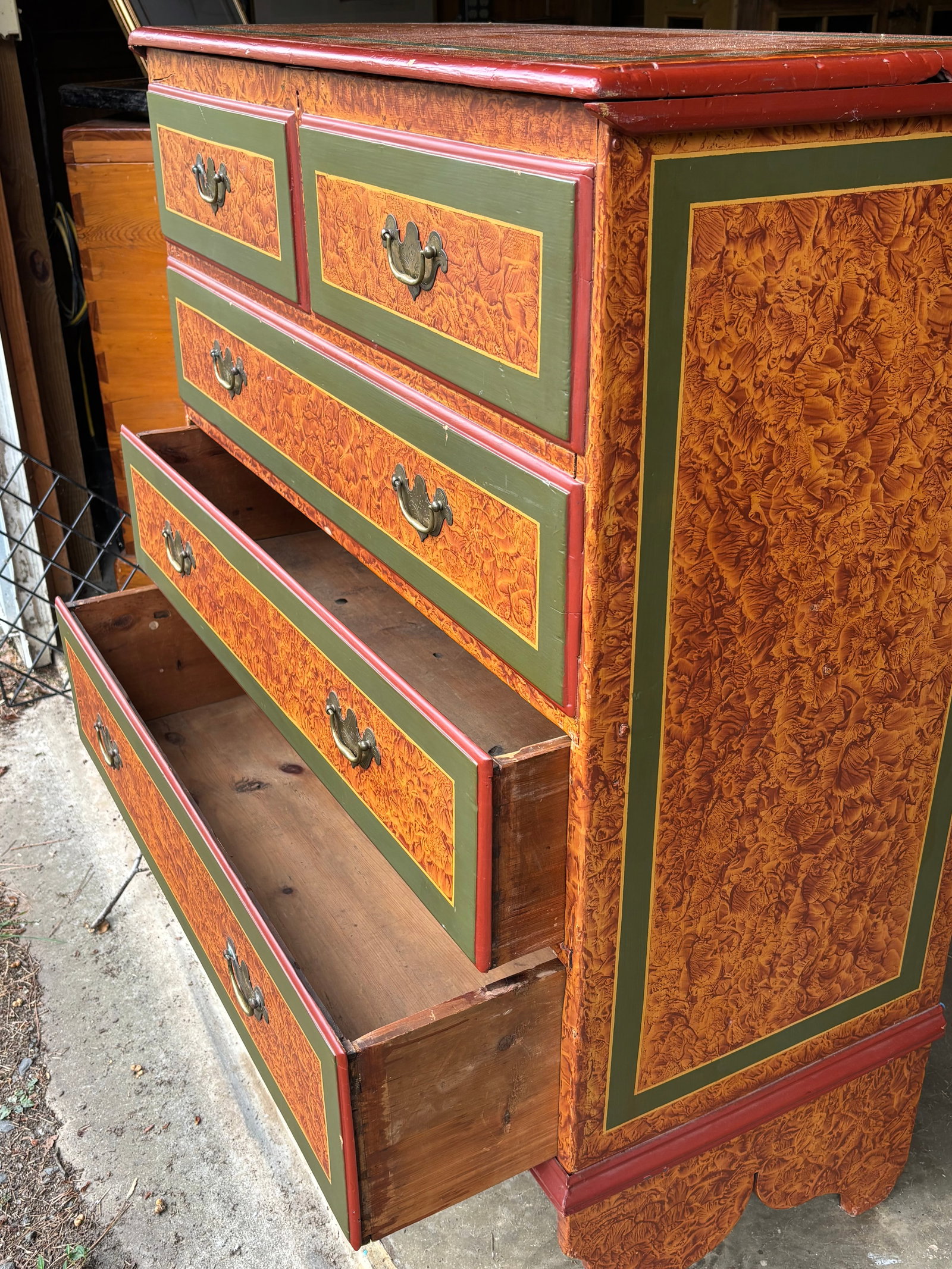19th C. American Artisan Painted Mule Chest of Drawers - 5