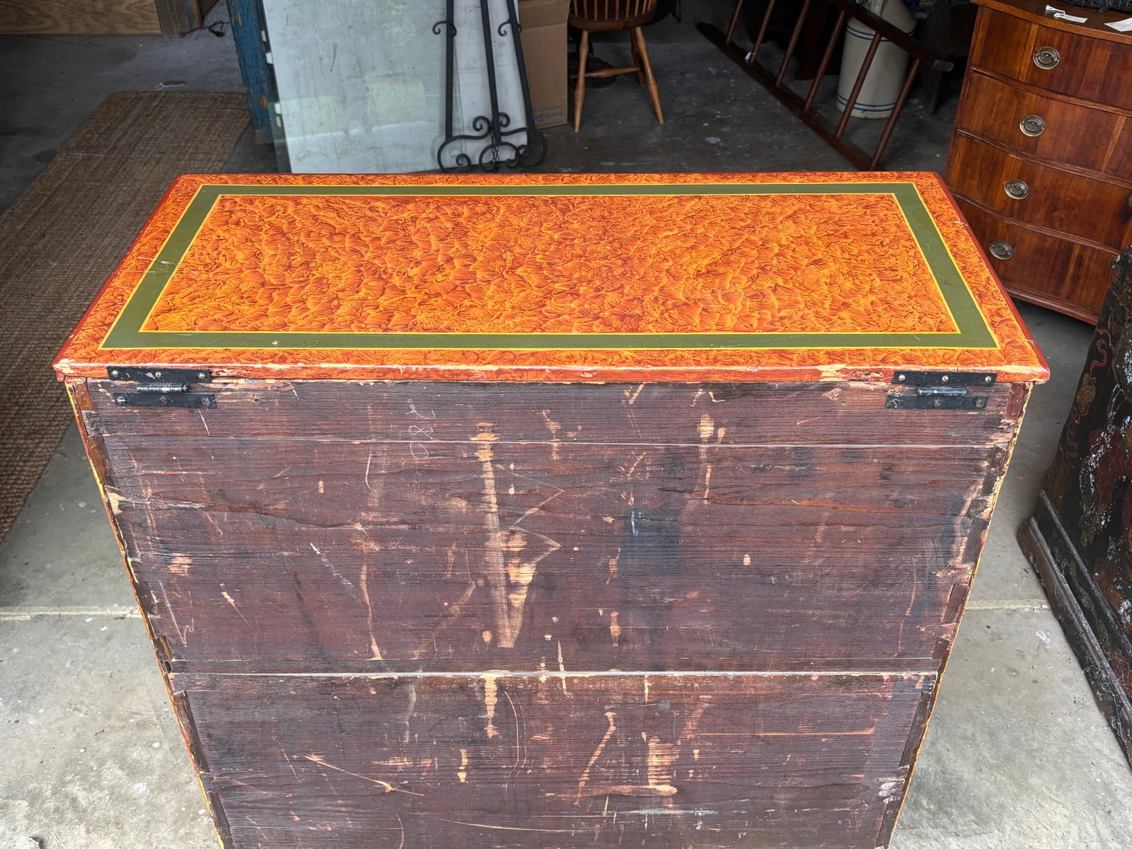 19th C. American Artisan Painted Mule Chest of Drawers - 7