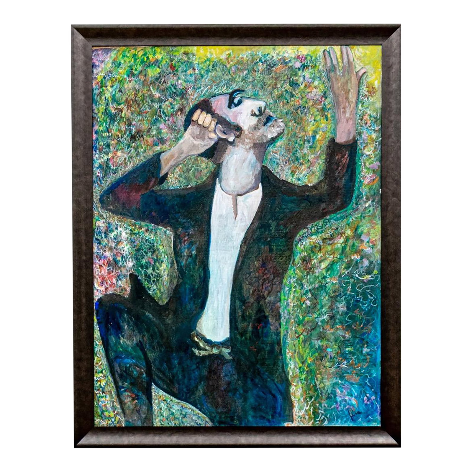Large Scale Vintage Expressionist Oil on Canvas Singing Man Portrait Painting: Large Scale Vintage Expressionist Oil on Canvas Singing Man Portrait Painting This magnificent large-scale vintage expressionist oil on canvas painting delivers an extraordinary burst of raw human