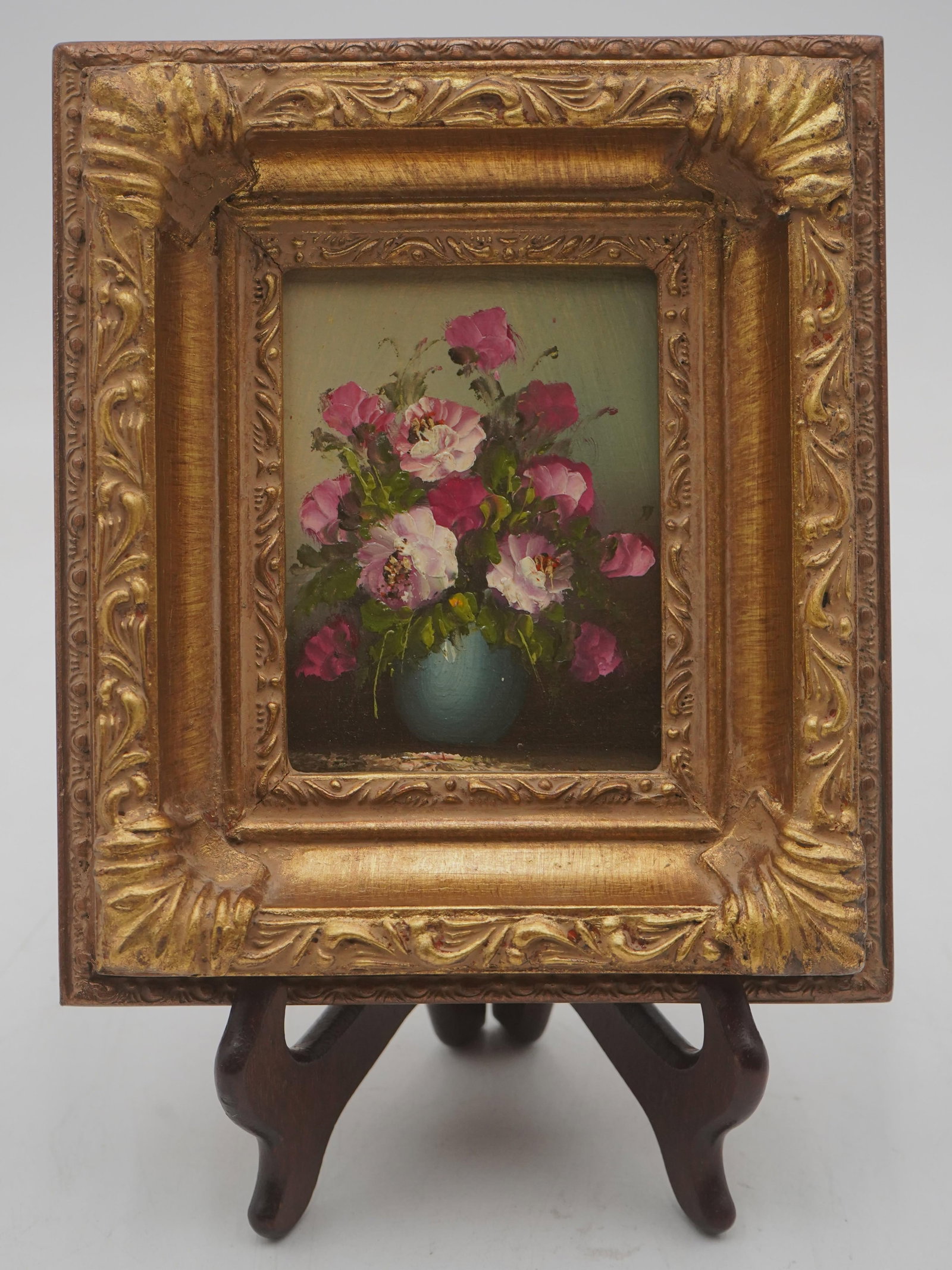 Pair of Floral Still Life Oil on Board Paintings - 2