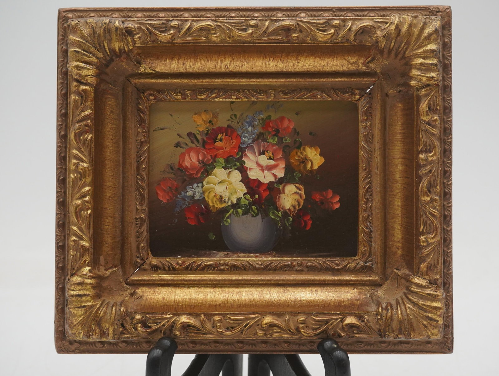 Pair of Floral Still Life Oil on Board Paintings - 3