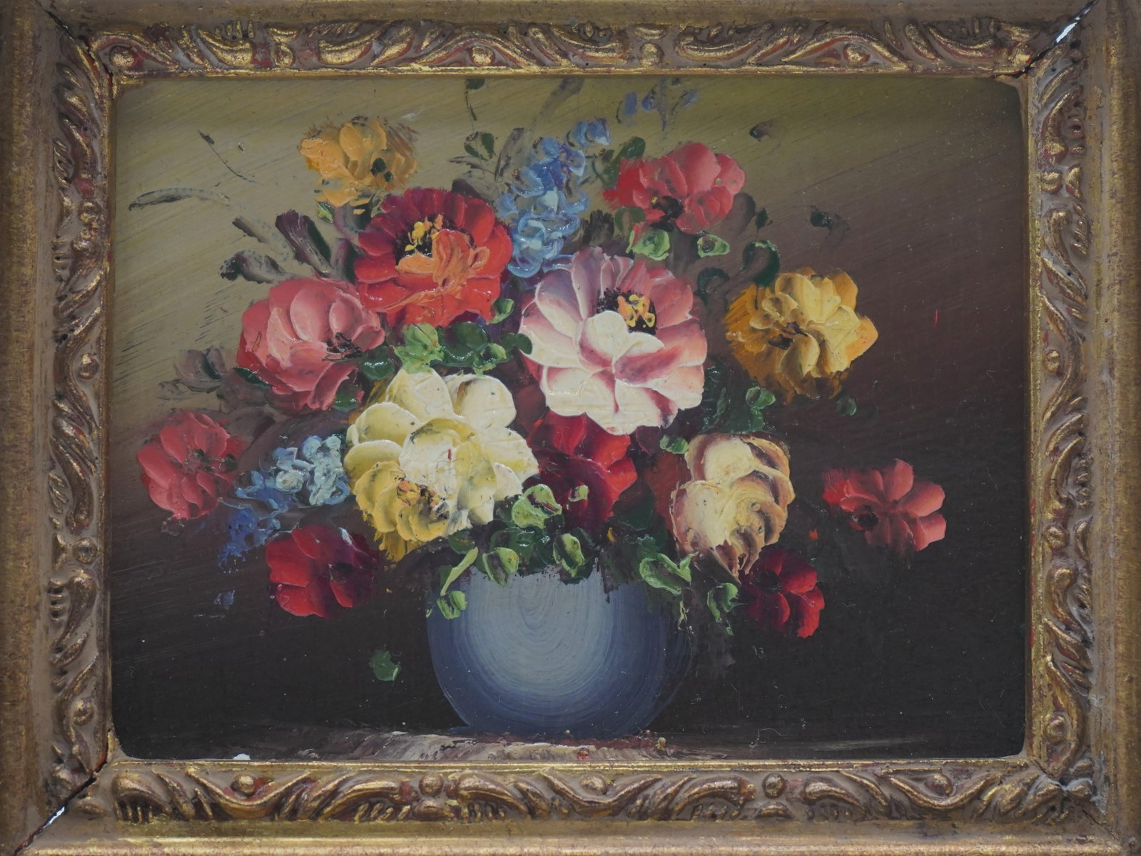 Pair of Floral Still Life Oil on Board Paintings - 7