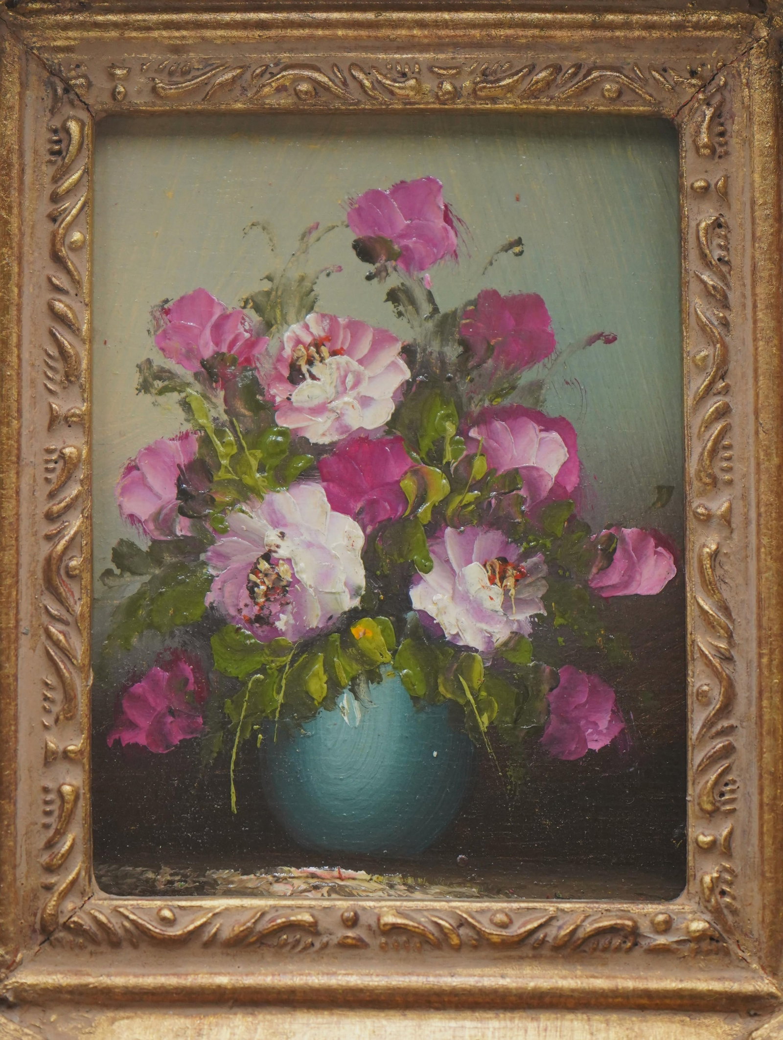 Pair of Floral Still Life Oil on Board Paintings - 8