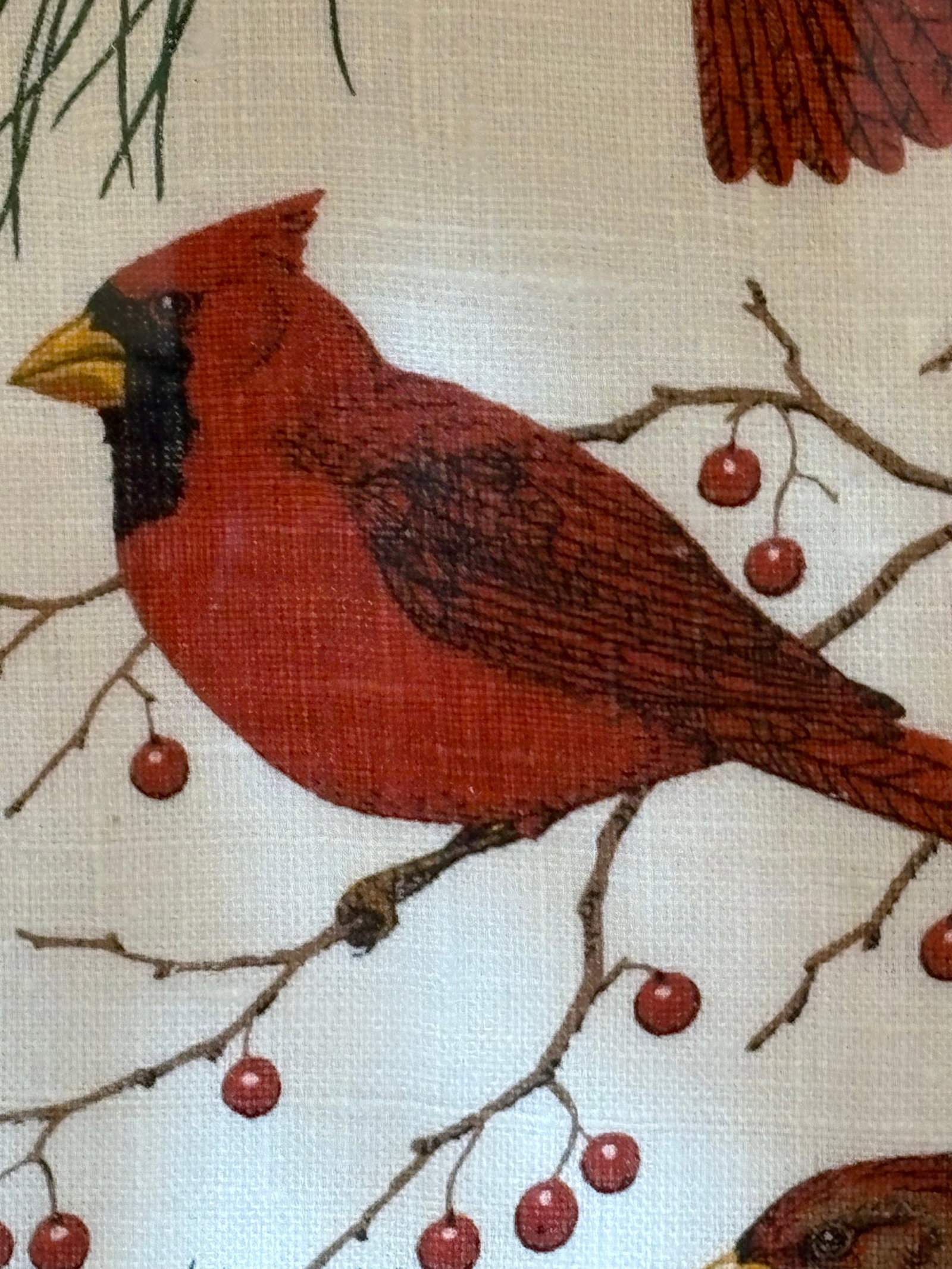 Vintage KayDee Designs Featuring Cardinals Framed in Hand Printed Linen Textiles - 4