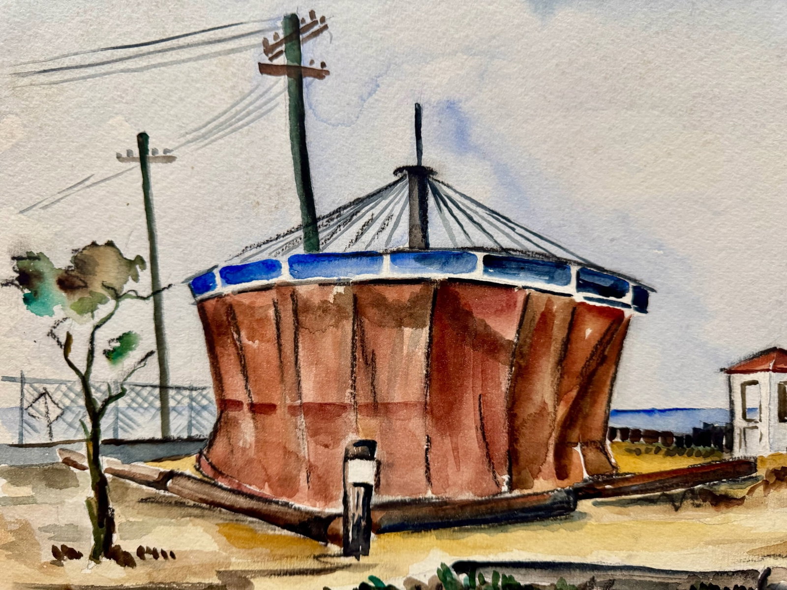 Henry Emil Salloch Original Watercolor on Paper Industrial Coastal Landscape. - 2