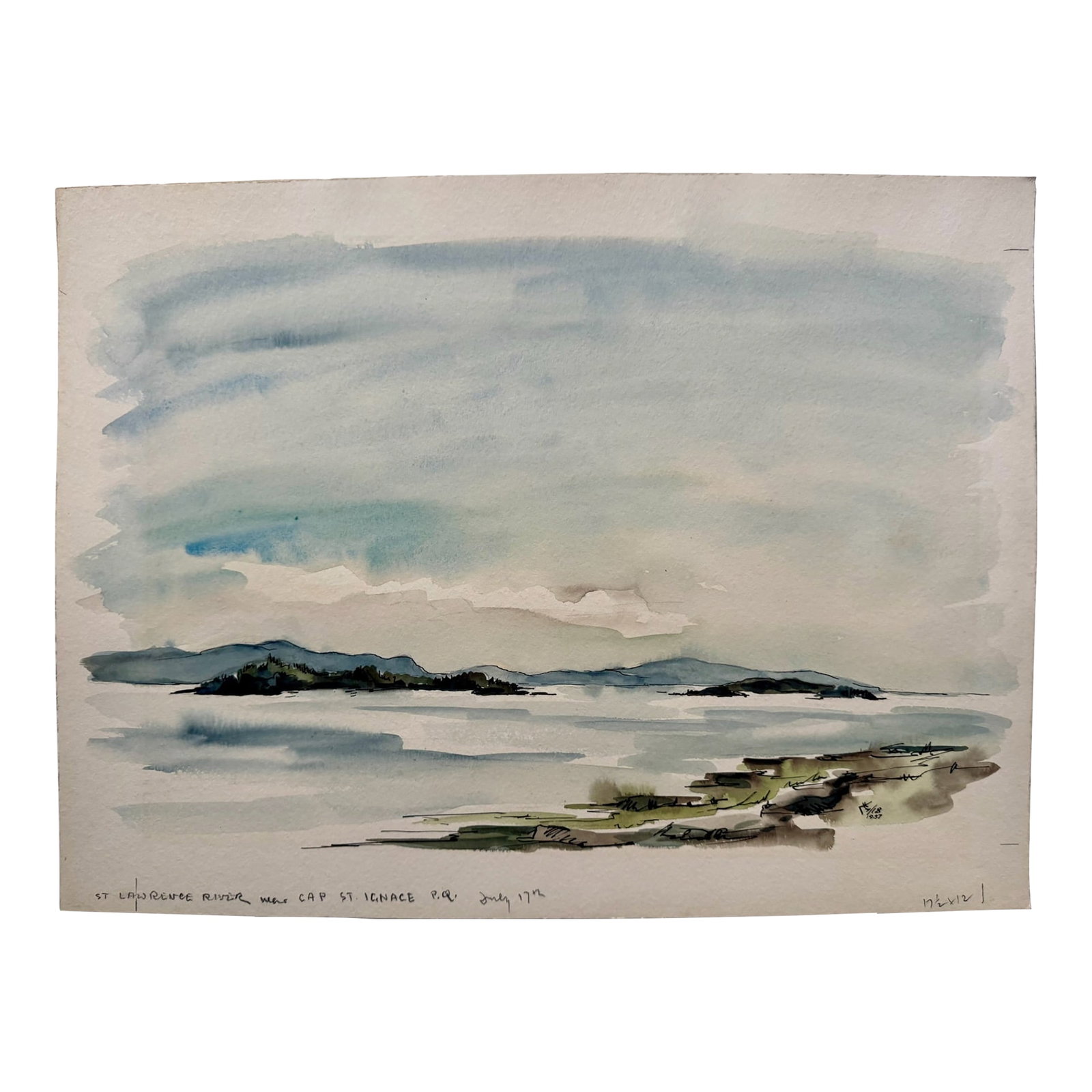 Henry Emil Salloch Original Watercolor on Paper St. Lawrence River, 1957.: Original watercolor on paper by Henry Emil Salloch, also known as Heinz Emil Salloch, the German-born American artist and graphic designer who emigrated to the United States in 1937. This unframed
