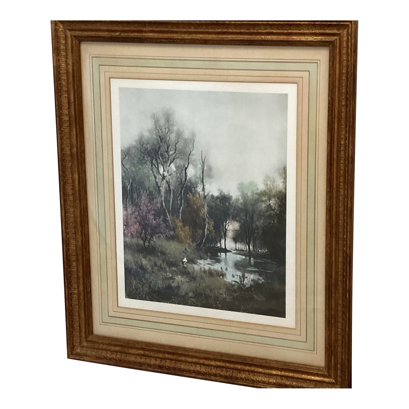 1960s Hand-Colored Bayou Landscape Etching - Marad Wall Decor for j.h. Biggar: Capture the serene, mysterious beauty of the American South with this exquisite 1960s vintage hand-colored engraving. Evoking the atmospheric, soulful style of the legendary Florida Highwaymen