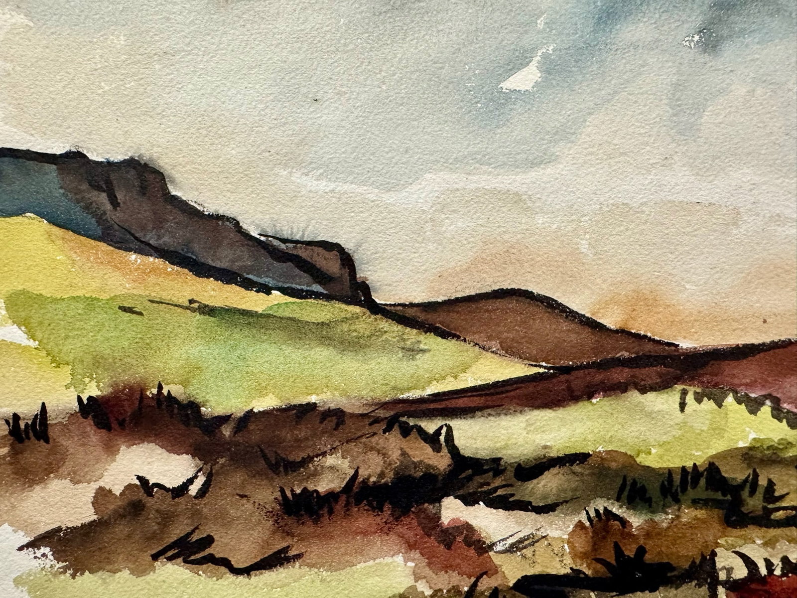 Henry Emil Salloch Original Watercolor on Paper Rolling Valley Landscape, 1962. - 2