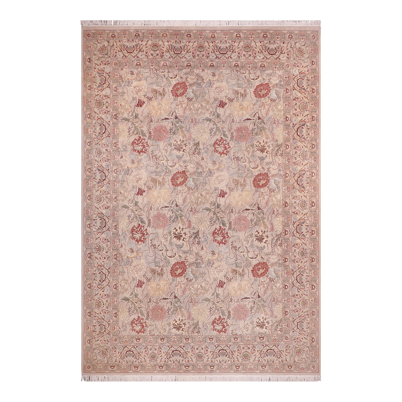 Shabby Chic Pak-Persian Gray/Gray Wool Rug - 9'0'' X 12'1'': Designed with mesmerizing intricacy and gorgeous color palette, this hand-knotted masterpiece demonstrates the beauty and electrifying thrill of Pak Persian art. These meticulously hand-knotted Pak-Pe