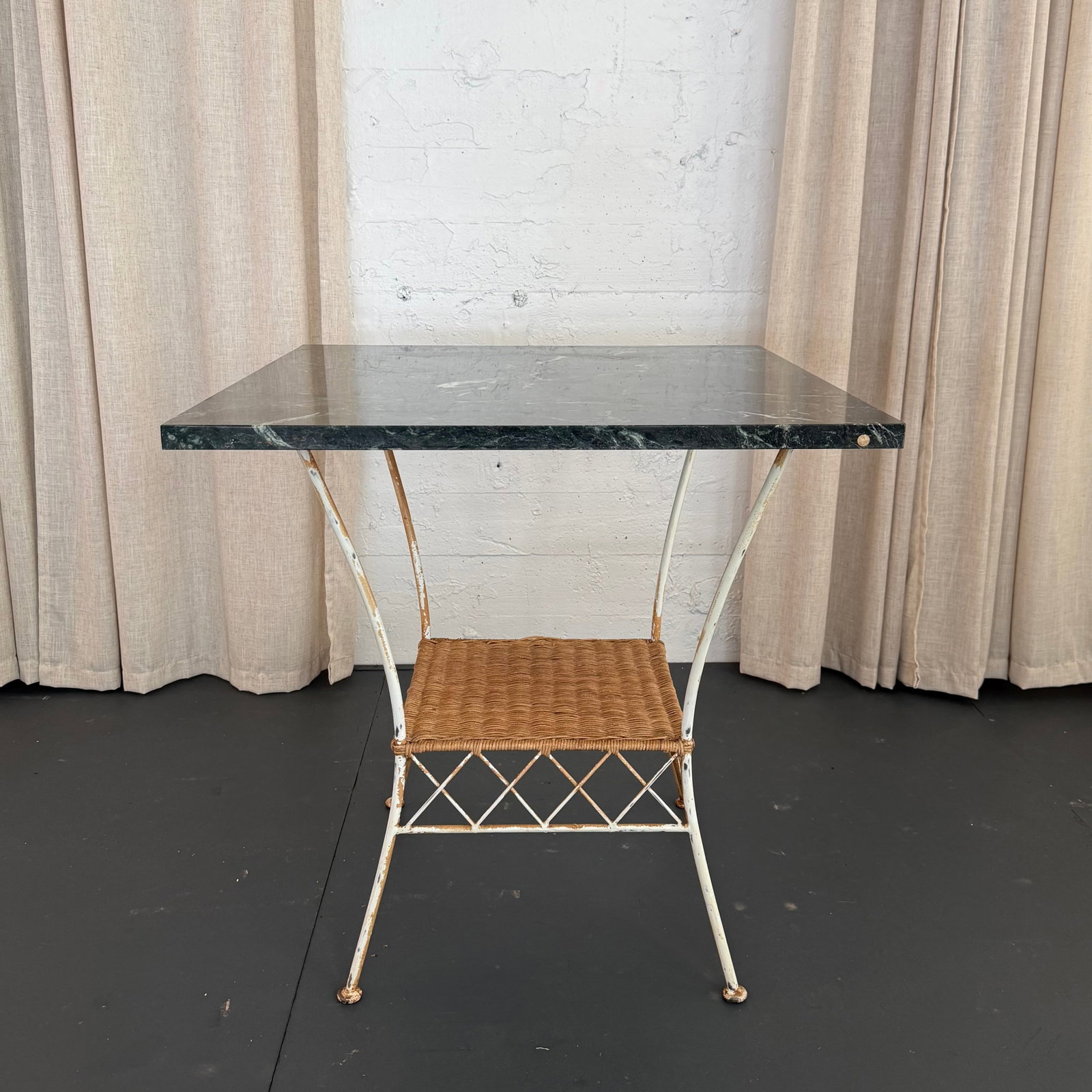 1960s Square Green Marble and Wrought Iron Patio Dining Table - 2