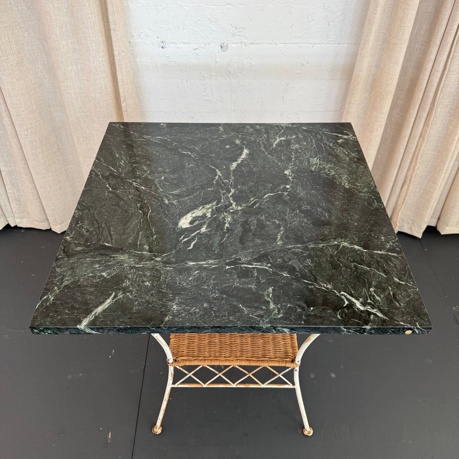 1960s Square Green Marble and Wrought Iron Patio Dining Table - 3