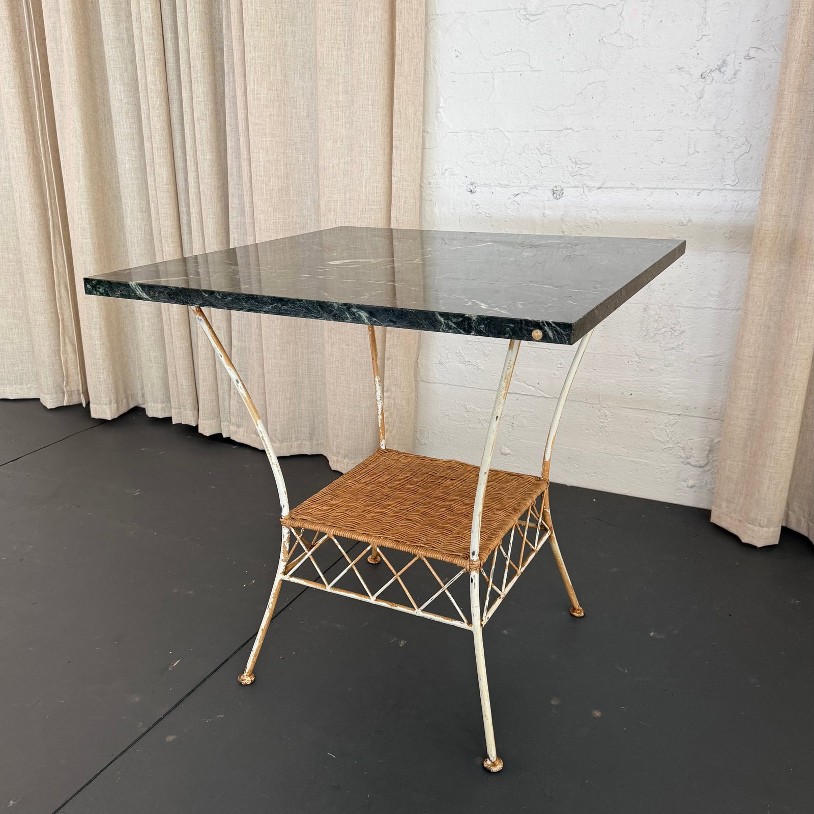 1960s Square Green Marble and Wrought Iron Patio Dining Table - 4