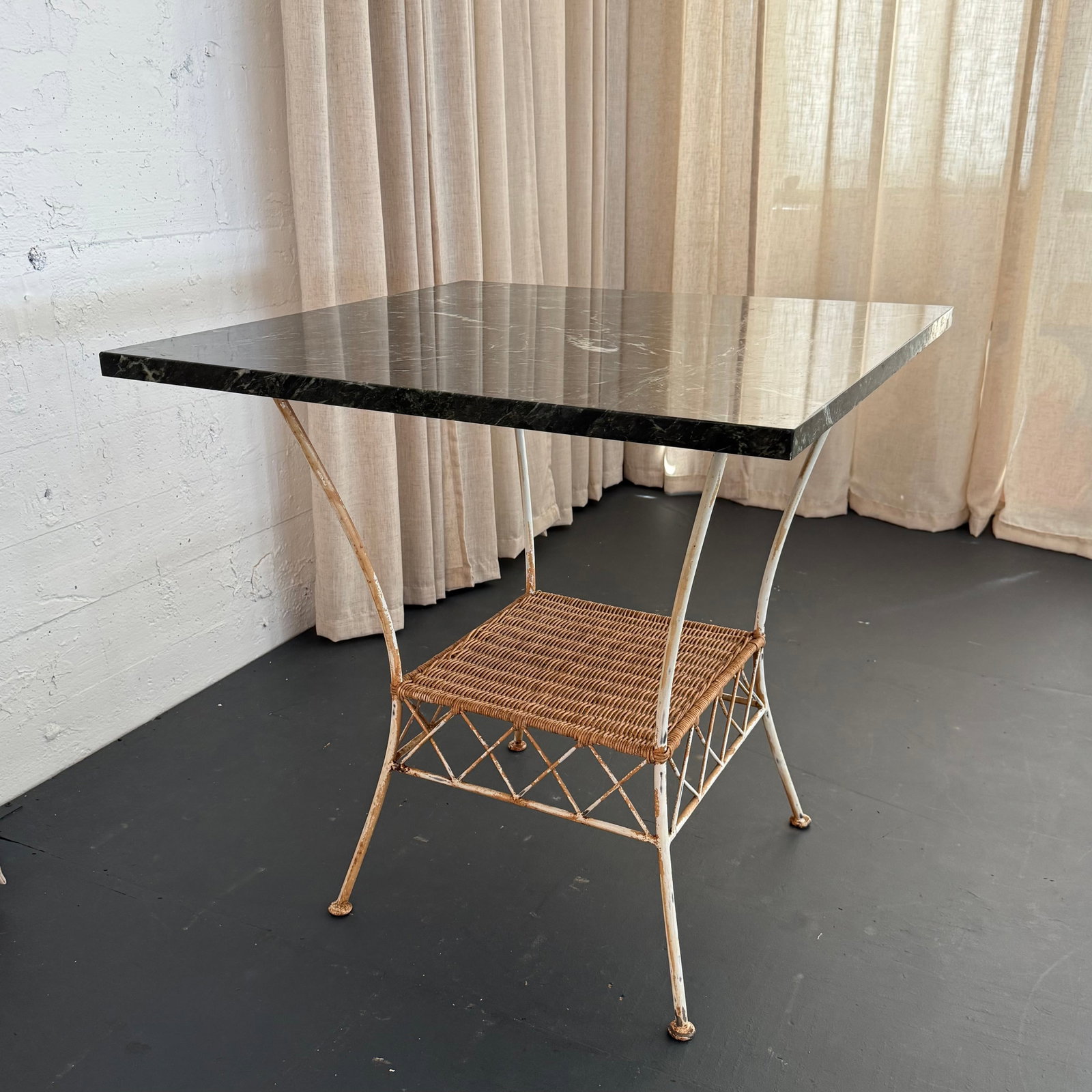 1960s Square Green Marble and Wrought Iron Patio Dining Table - 7