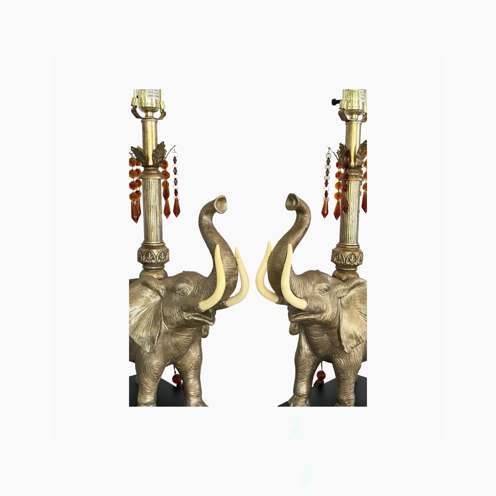 Pair of Vintage Elephant Table Lamps With Original Pagoda Shades - Attributed to Mark Roberts - 2