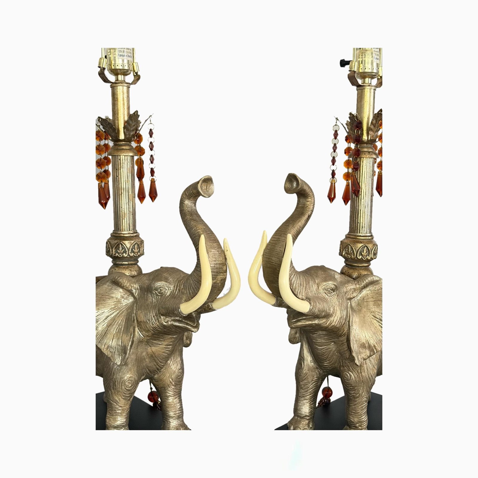 Pair of Vintage Elephant Table Lamps With Original Pagoda Shades - Attributed to Mark Roberts - 4