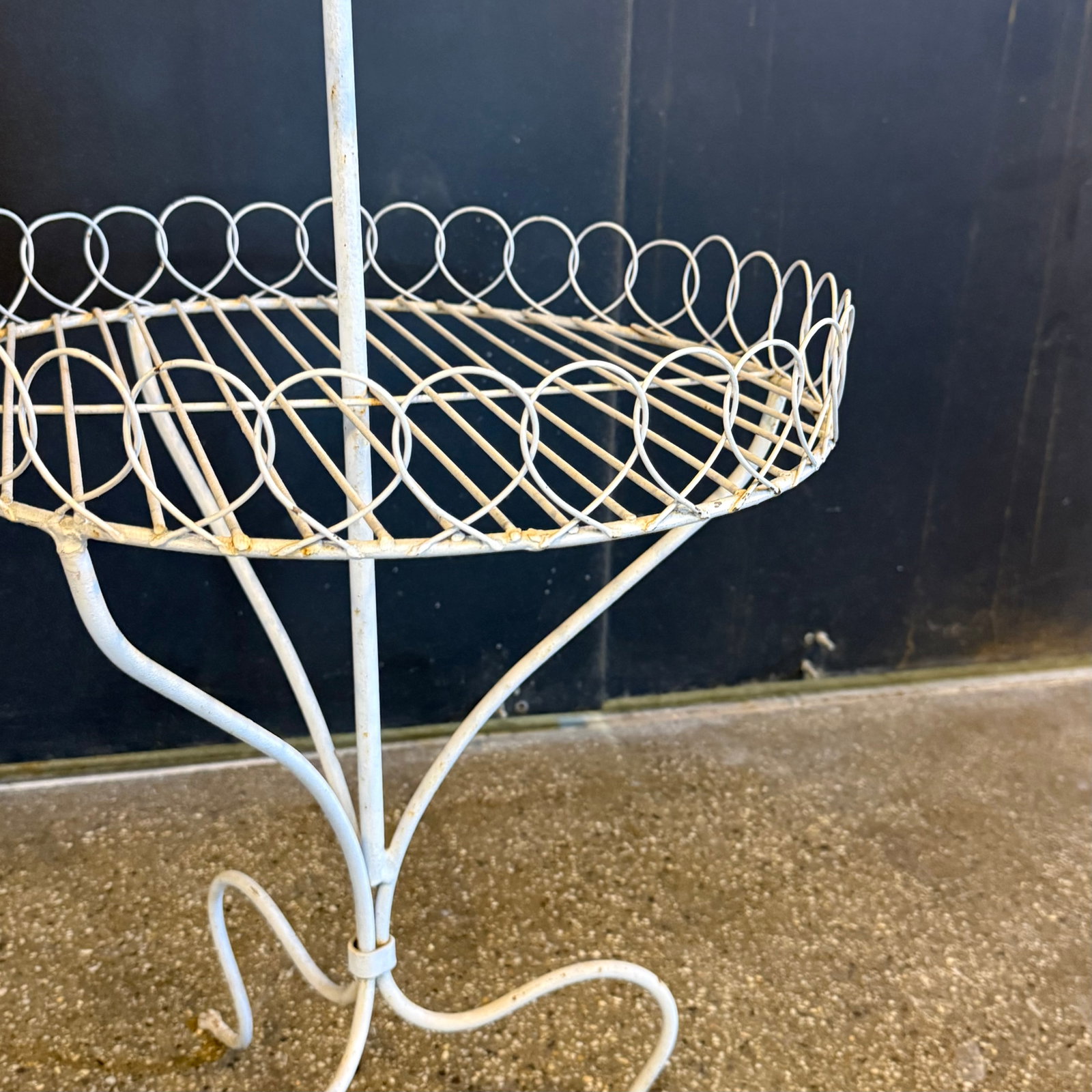 Antique White Wrought Iron Two Tiered Decorative Garden Plant Stand - 2