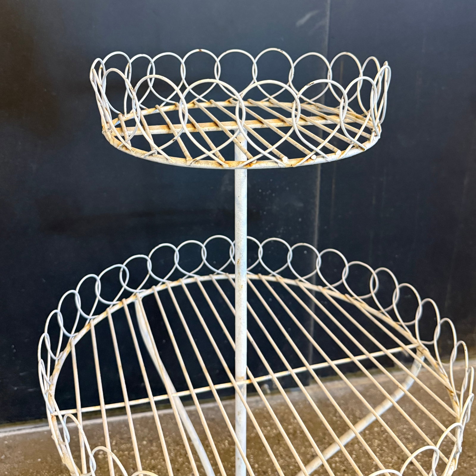 Antique White Wrought Iron Two Tiered Decorative Garden Plant Stand - 4