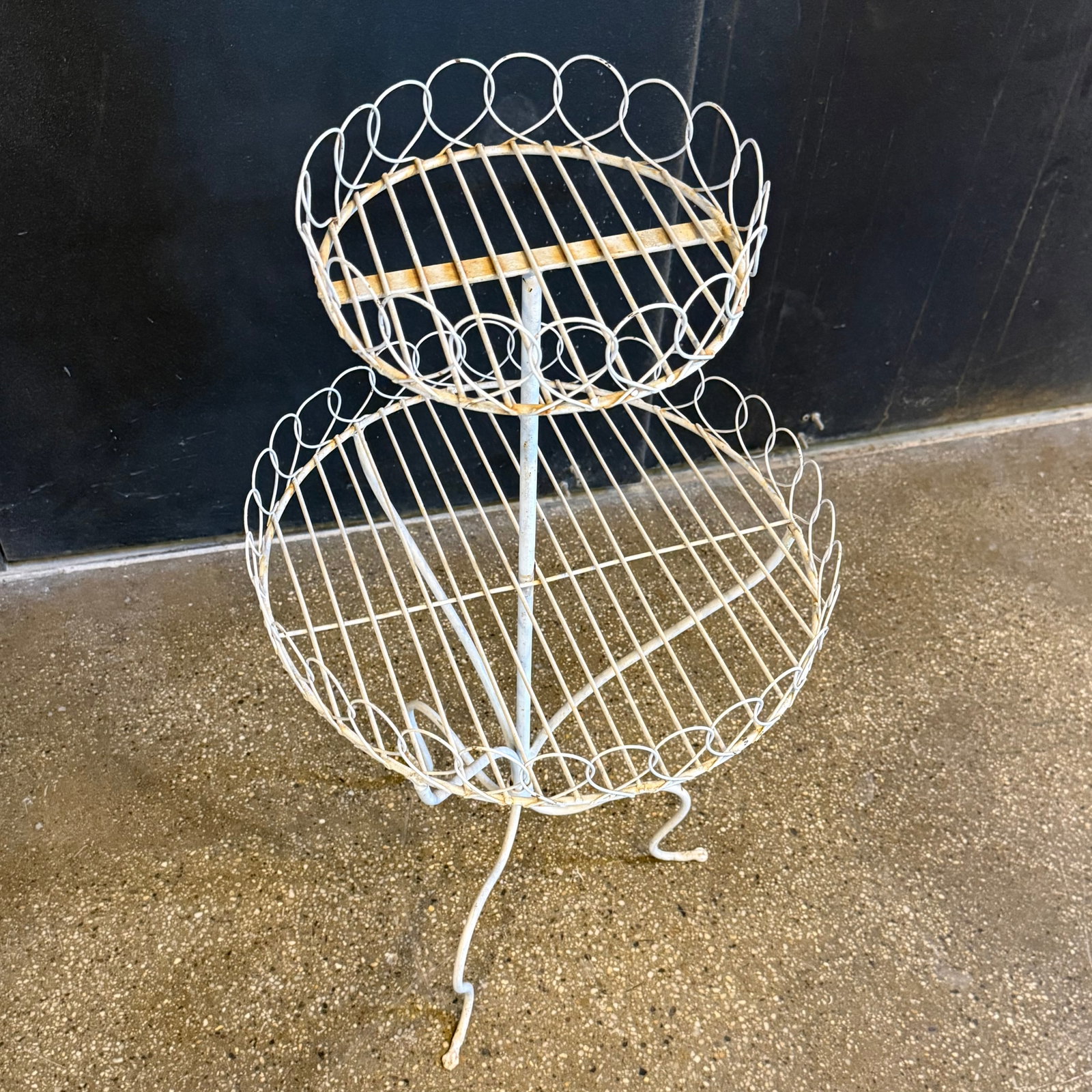 Antique White Wrought Iron Two Tiered Decorative Garden Plant Stand - 5