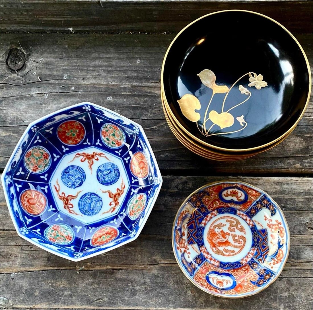 Antique Japanese Imari Octagonal Porcelain Bowl, Cobalt Blue & Iron Red, Meiji Period - 4