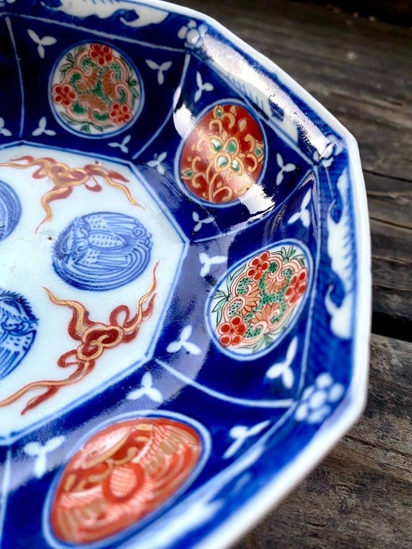 Antique Japanese Imari Octagonal Porcelain Bowl, Cobalt Blue & Iron Red, Meiji Period - 5