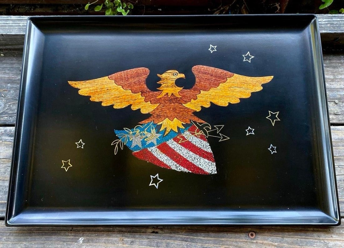 Vintage Couroc of Monterey Patriotic Eagle & Shield Inlaid Serving Tray - 2