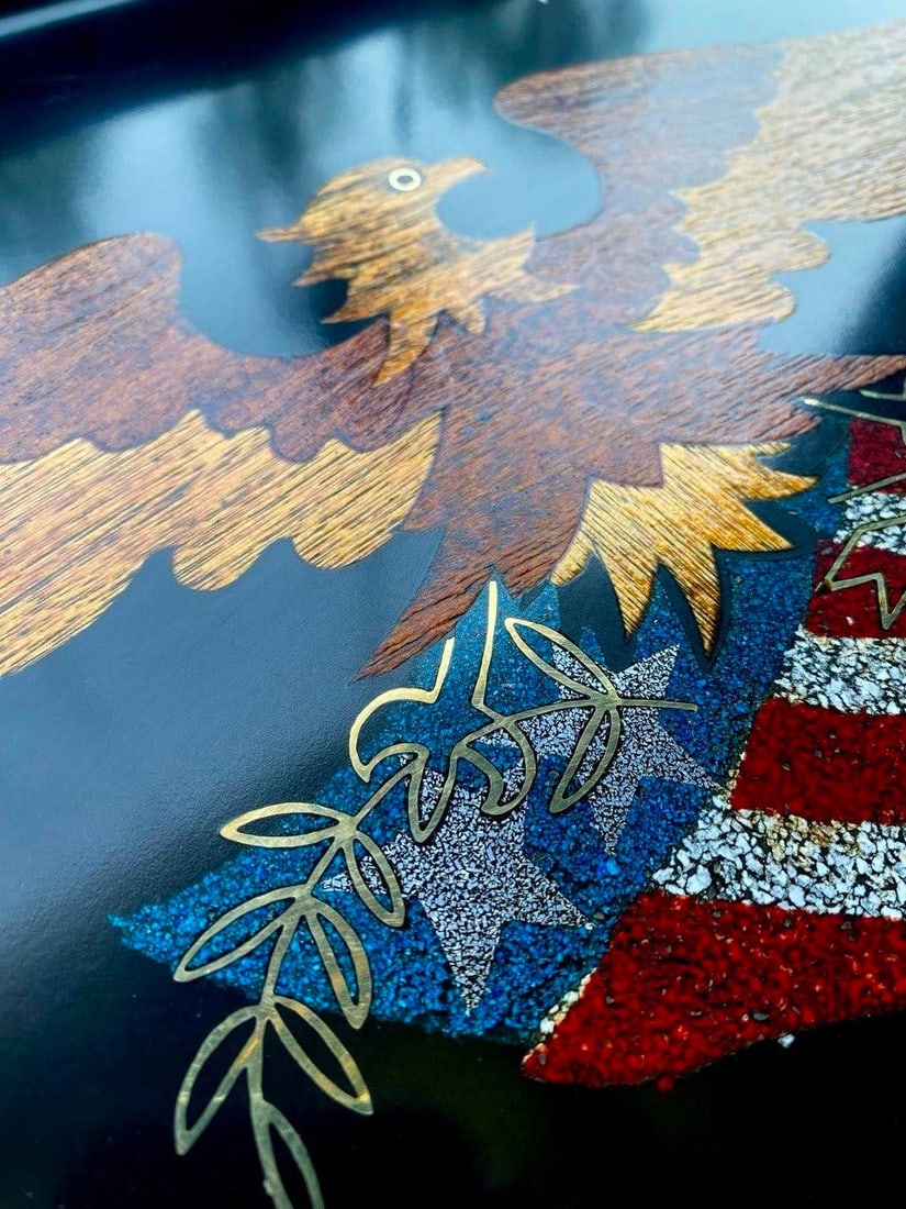 Vintage Couroc of Monterey Patriotic Eagle & Shield Inlaid Serving Tray - 6