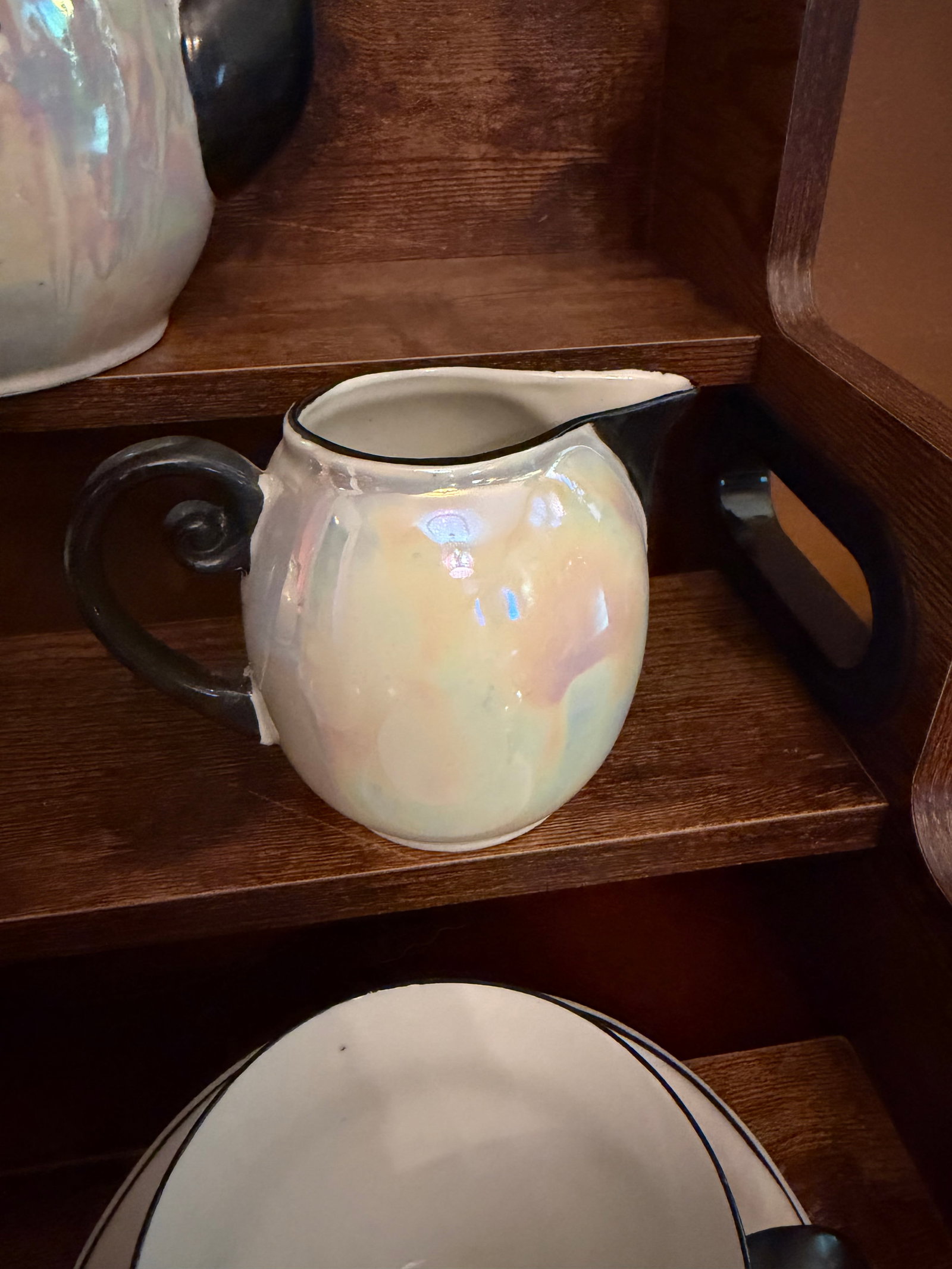 Antique White Block Germany Lusterware Tea Set Art Deco Iridescent 1930s JLB S - 15 pcs - 3