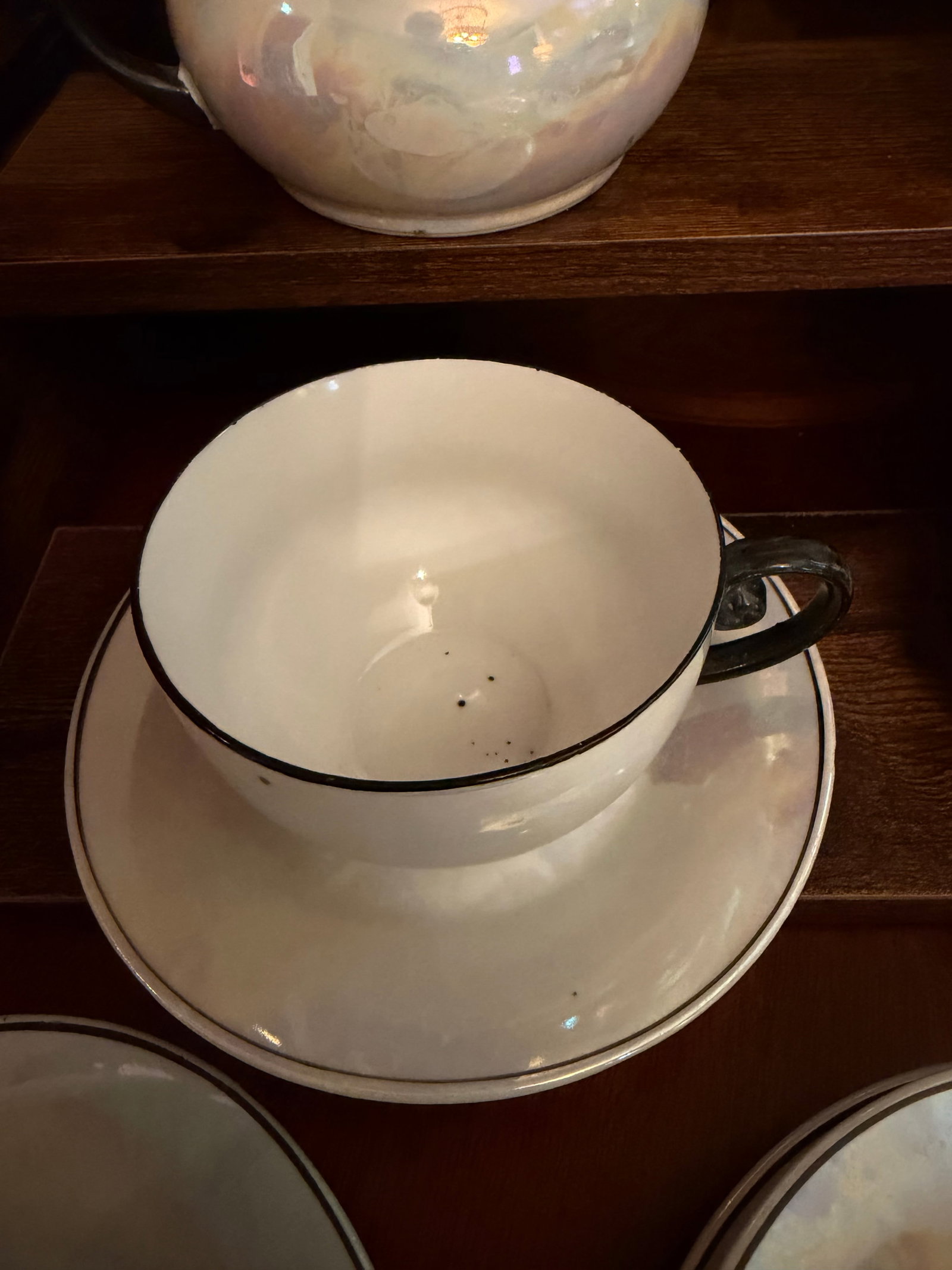 Antique White Block Germany Lusterware Tea Set Art Deco Iridescent 1930s JLB S - 15 pcs - 7