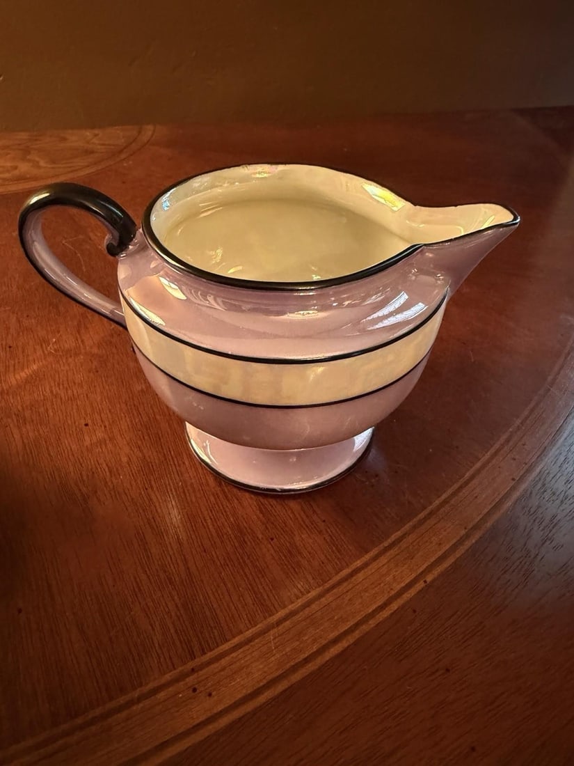 1930s Art Deco Fraunfelter China Lusterware Cream & Sugar Set - Purple & Black - 3