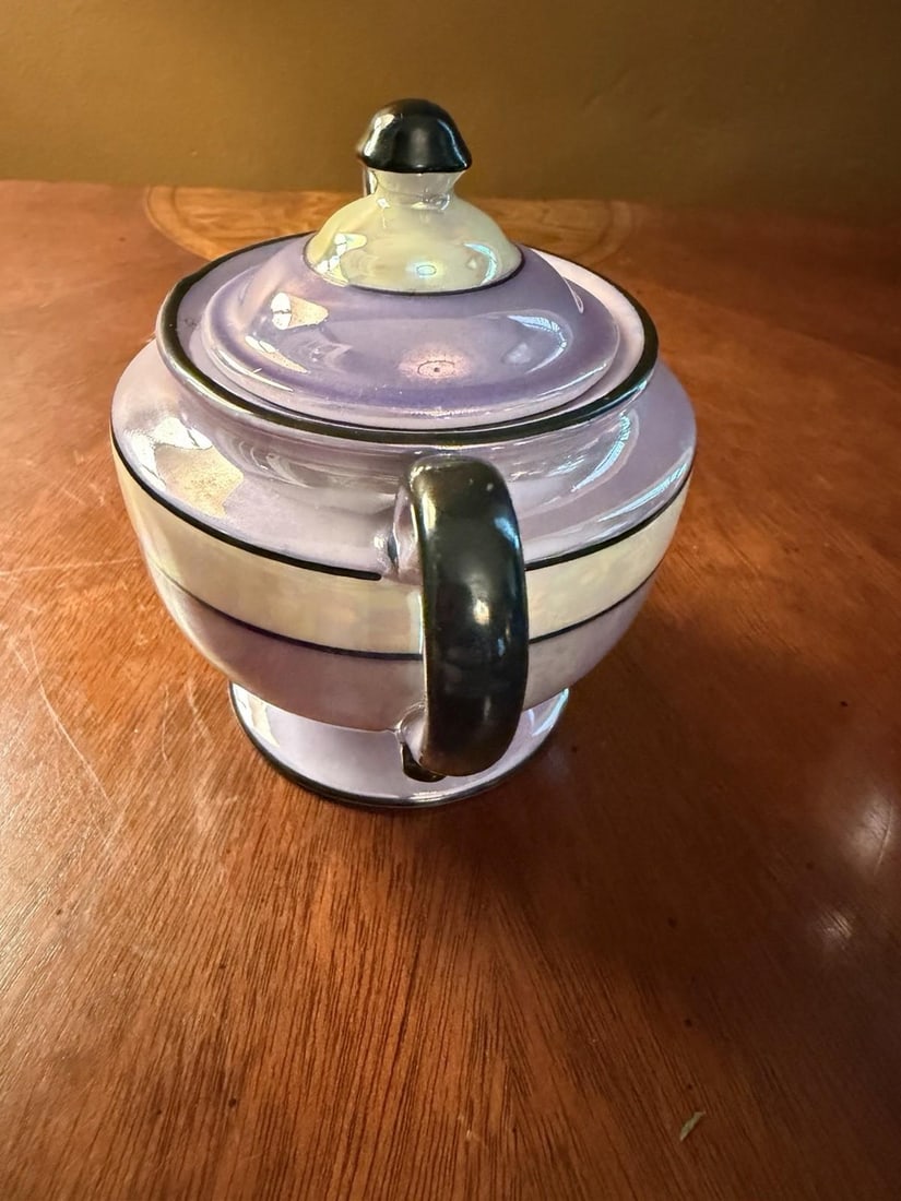 1930s Art Deco Fraunfelter China Lusterware Cream & Sugar Set - Purple & Black - 5