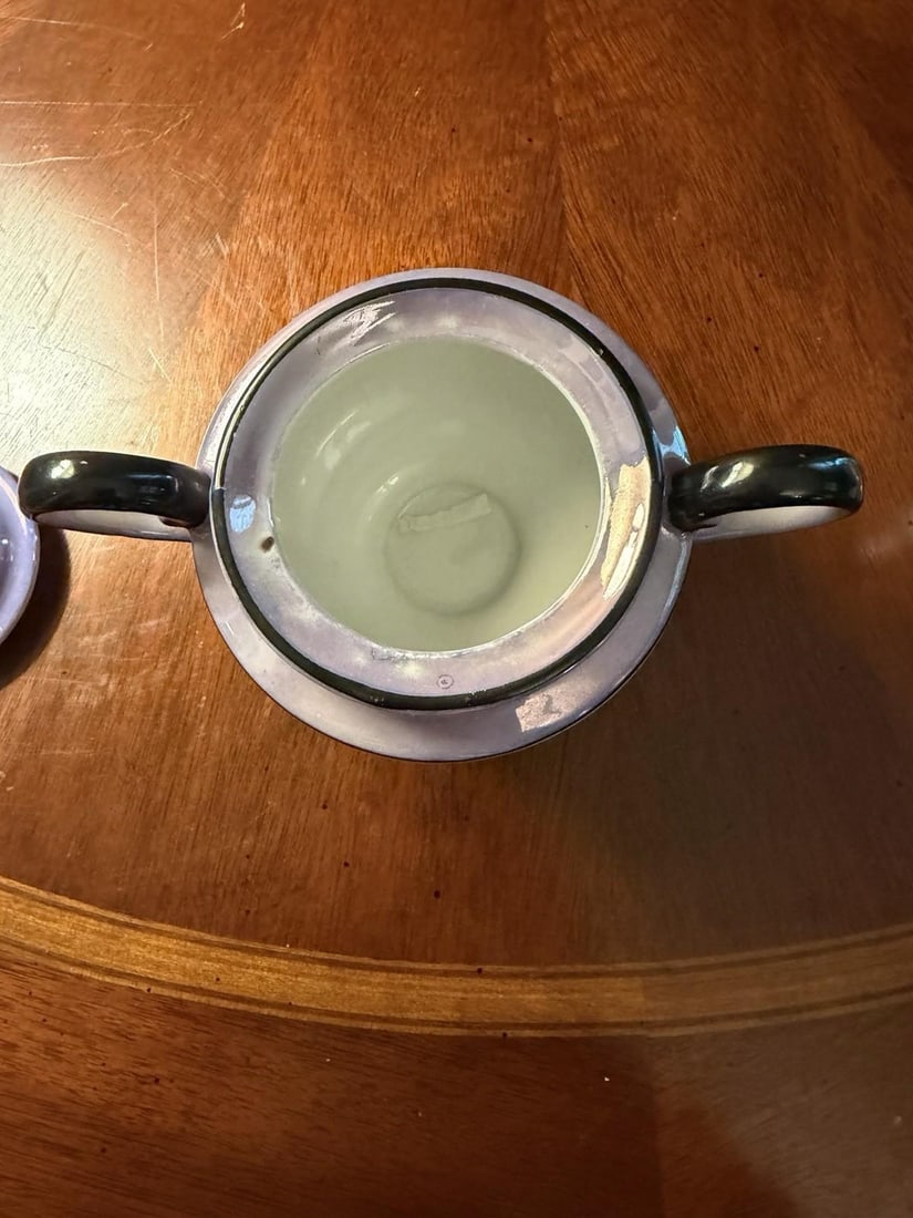 1930s Art Deco Fraunfelter China Lusterware Cream & Sugar Set - Purple & Black - 7