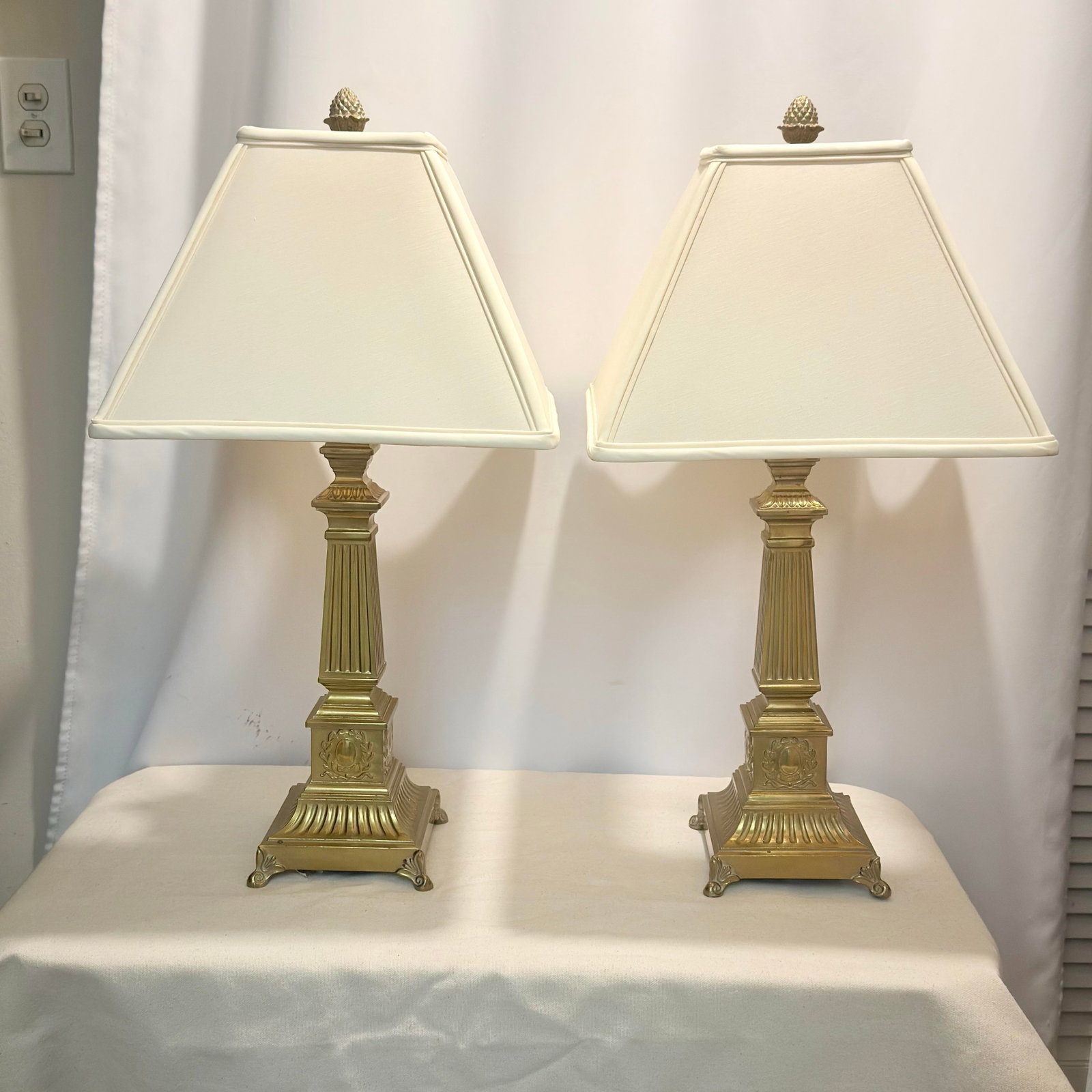 Vintage 1990s Robert Abbey Neoclassical Style Brass Table Lamps - A Pair - 3