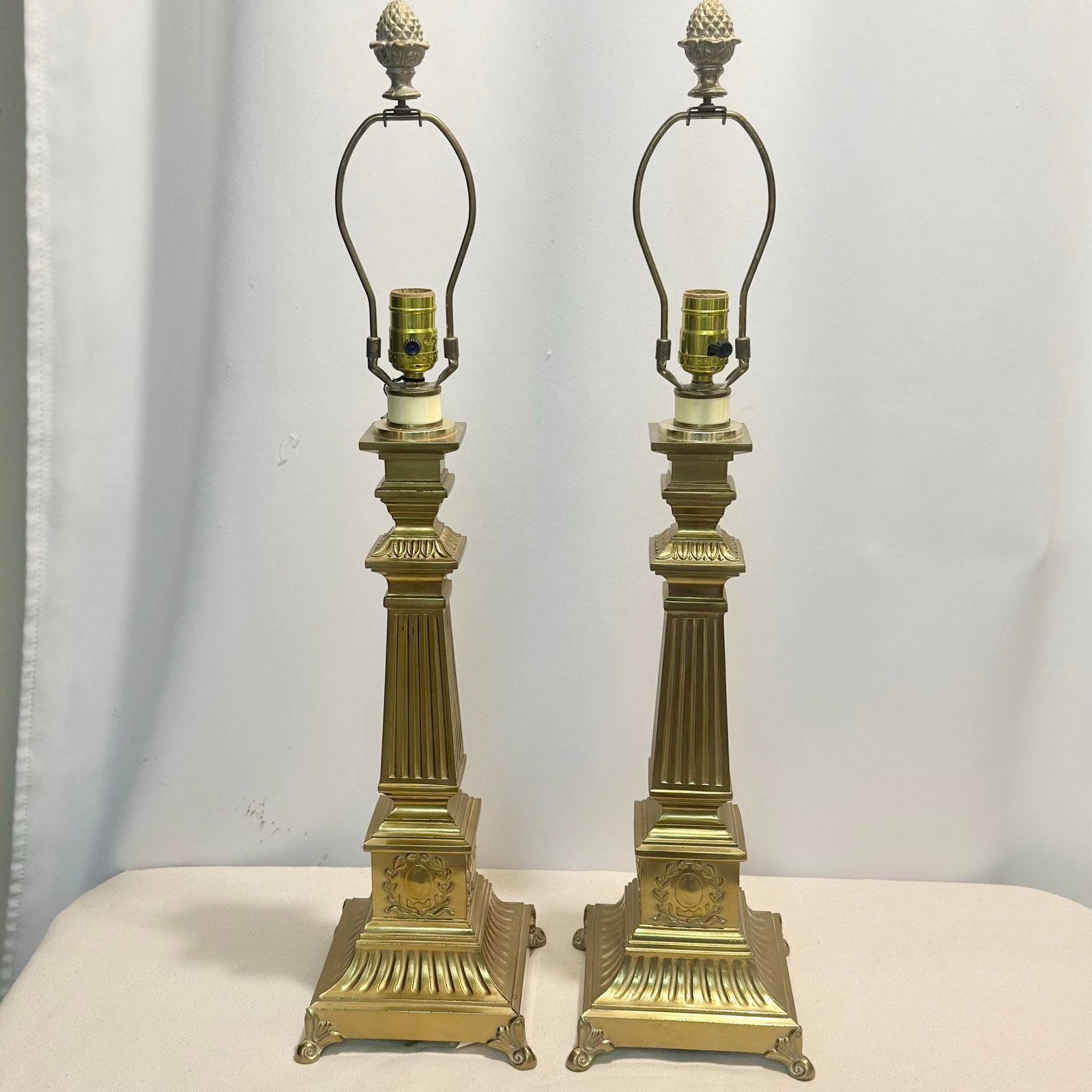 Vintage 1990s Robert Abbey Neoclassical Style Brass Table Lamps - A Pair - 4