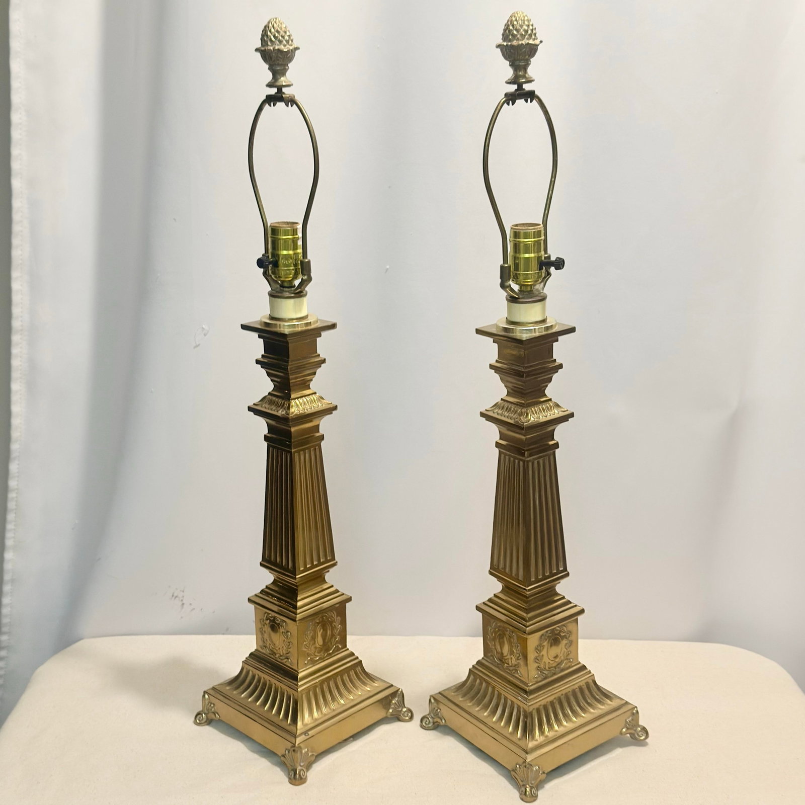 Vintage 1990s Robert Abbey Neoclassical Style Brass Table Lamps - A Pair - 5