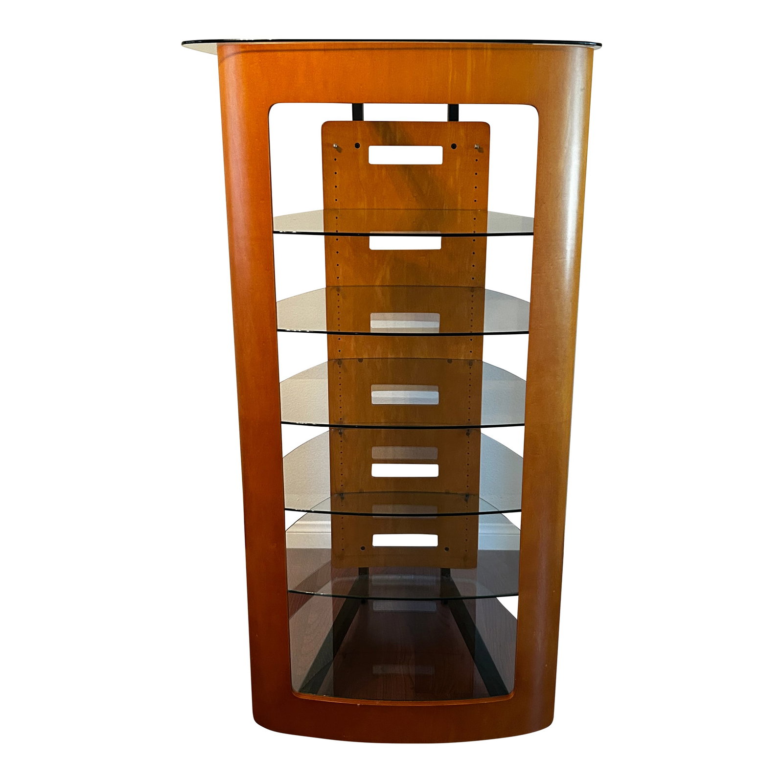 2000s Bdi Modern Cherry Wood & Tempered Glass Media Console and Audio Tower Set - 2 Pieces (1 of 10)