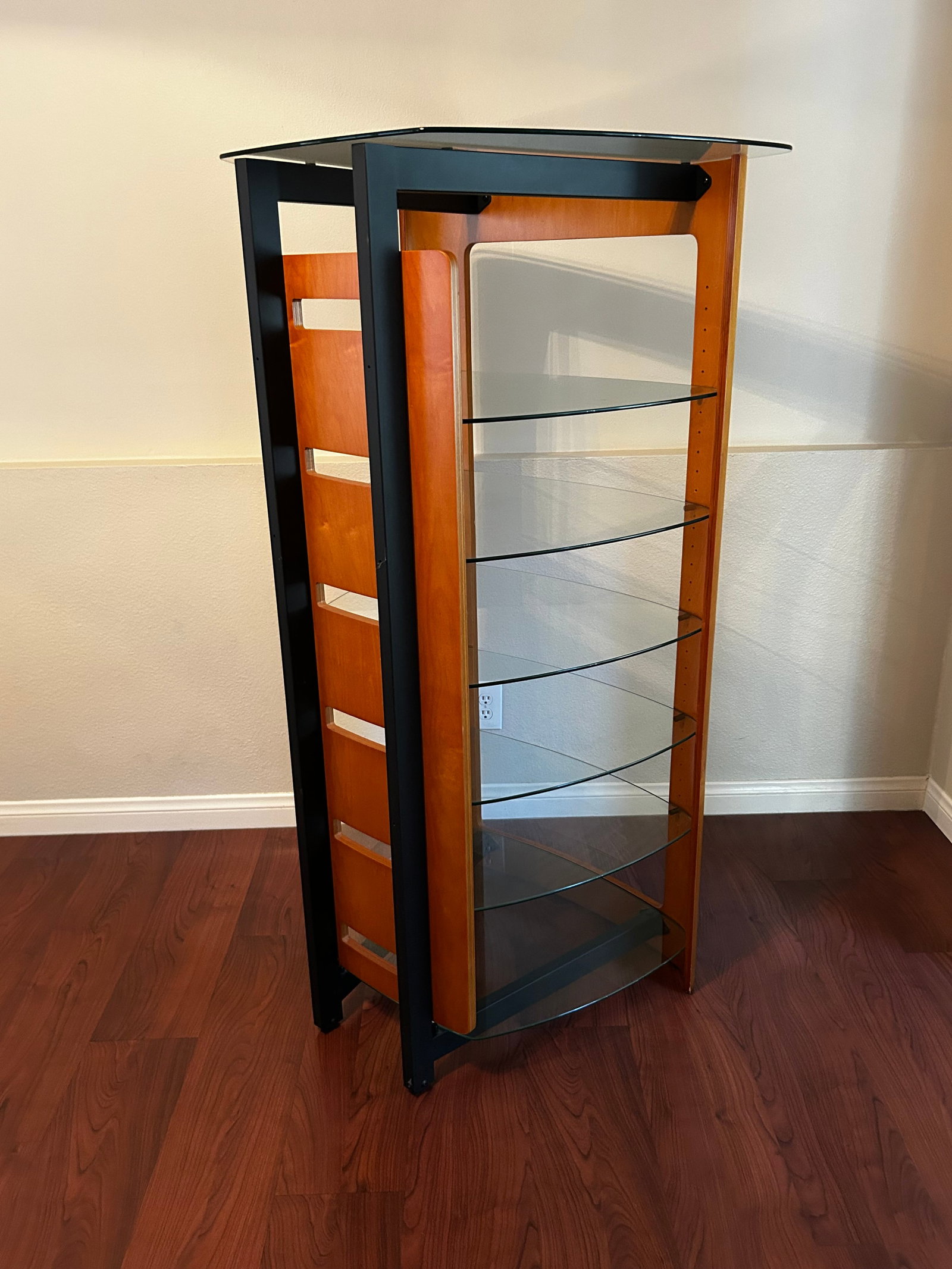 2000s Bdi Modern Cherry Wood & Tempered Glass Media Console and Audio Tower Set - 2 Pieces - 2