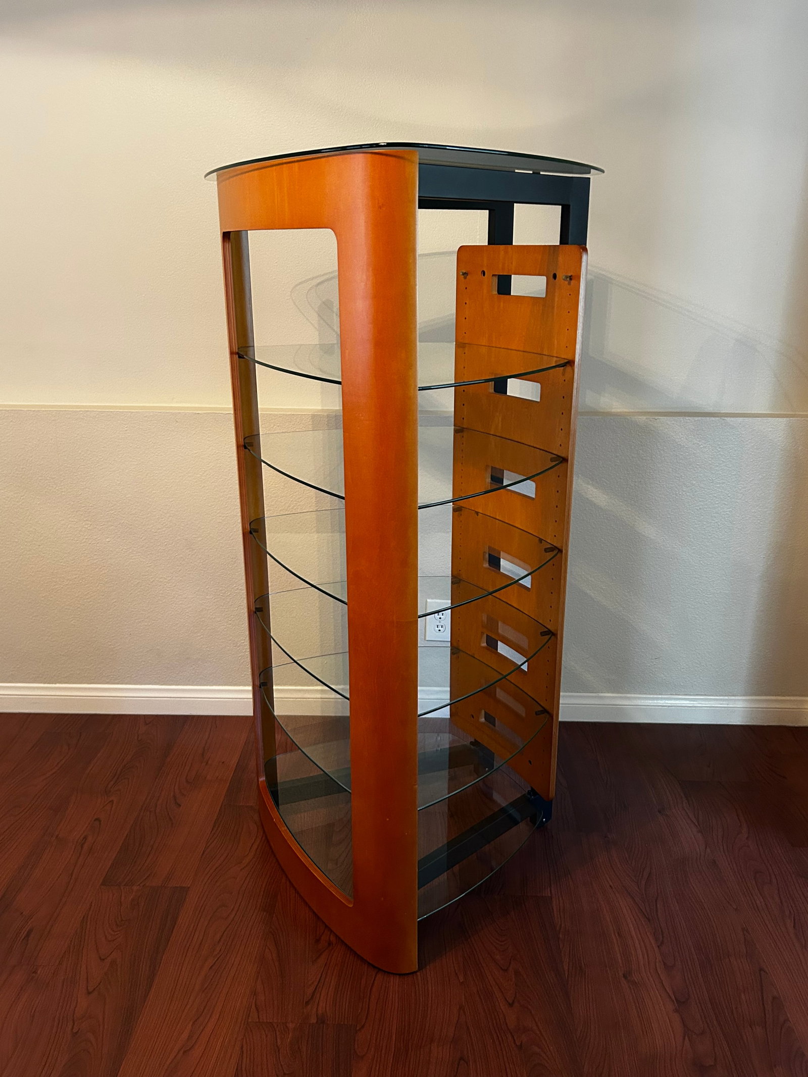 2000s Bdi Modern Cherry Wood & Tempered Glass Media Console and Audio Tower Set - 2 Pieces - 3